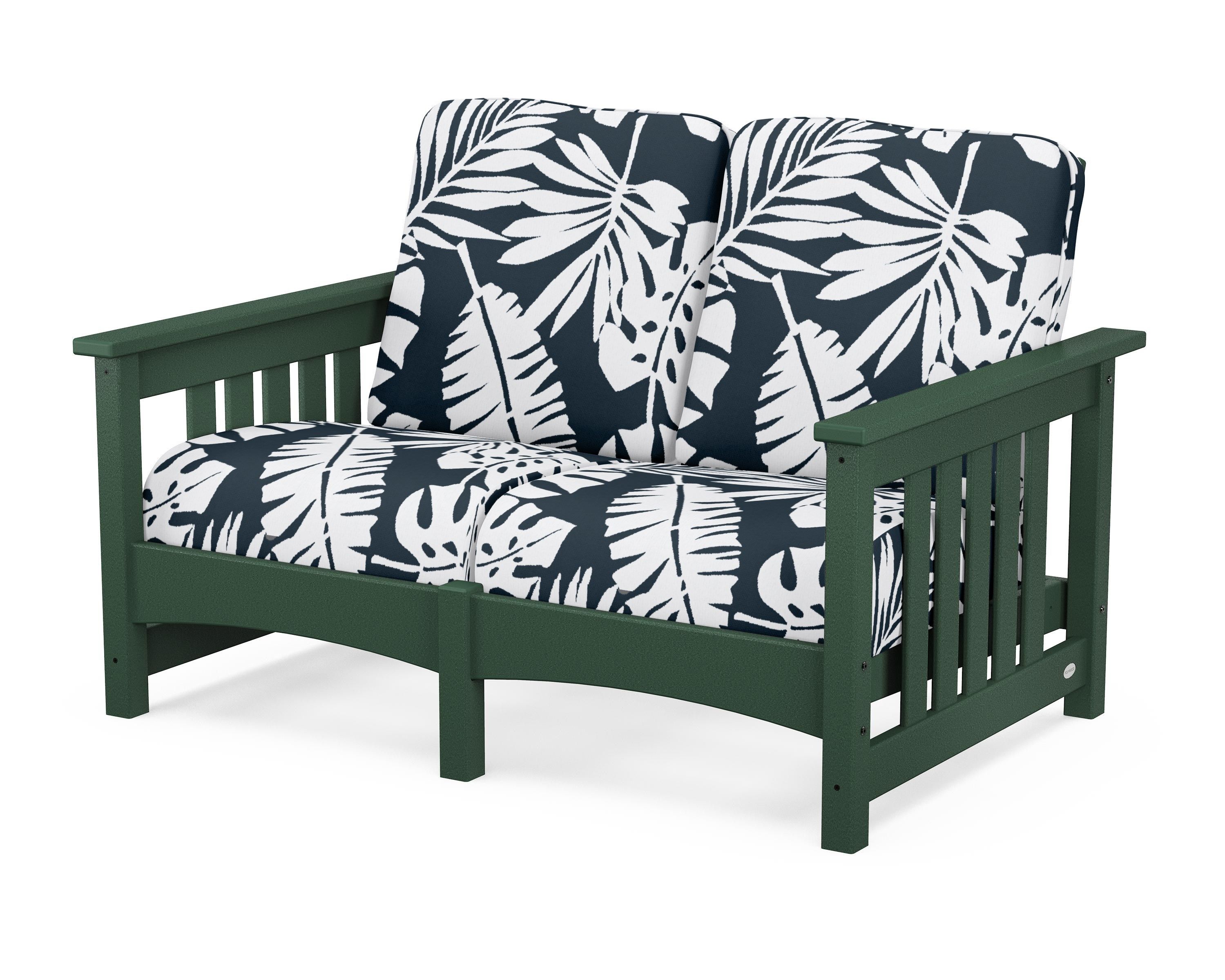 POLYWOOD® Club Mission Loveseat in Green / Leaf Marine Indigo