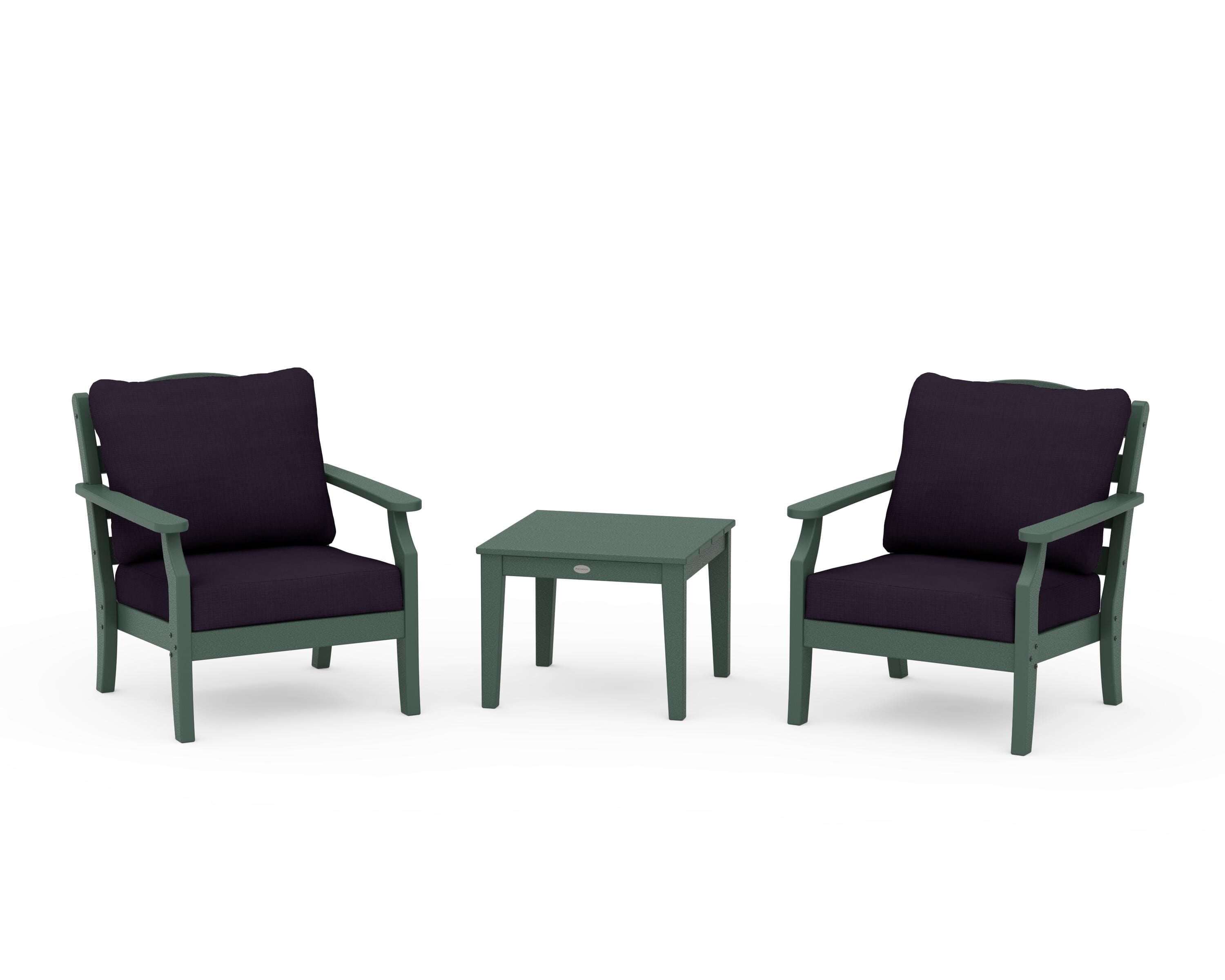 Draper James™ by POLYWOOD® Savannah 3-Piece Deep Seating Set in Green / Navy Linen