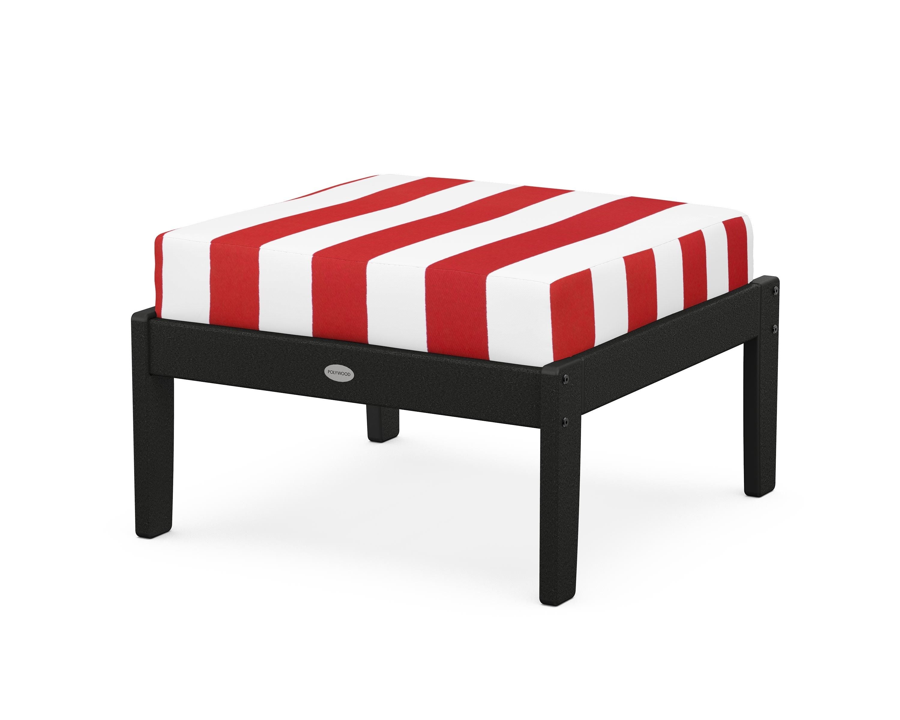 POLYWOOD® Braxton Deep Seating Ottoman in Black / Cabana Stripe Crimson