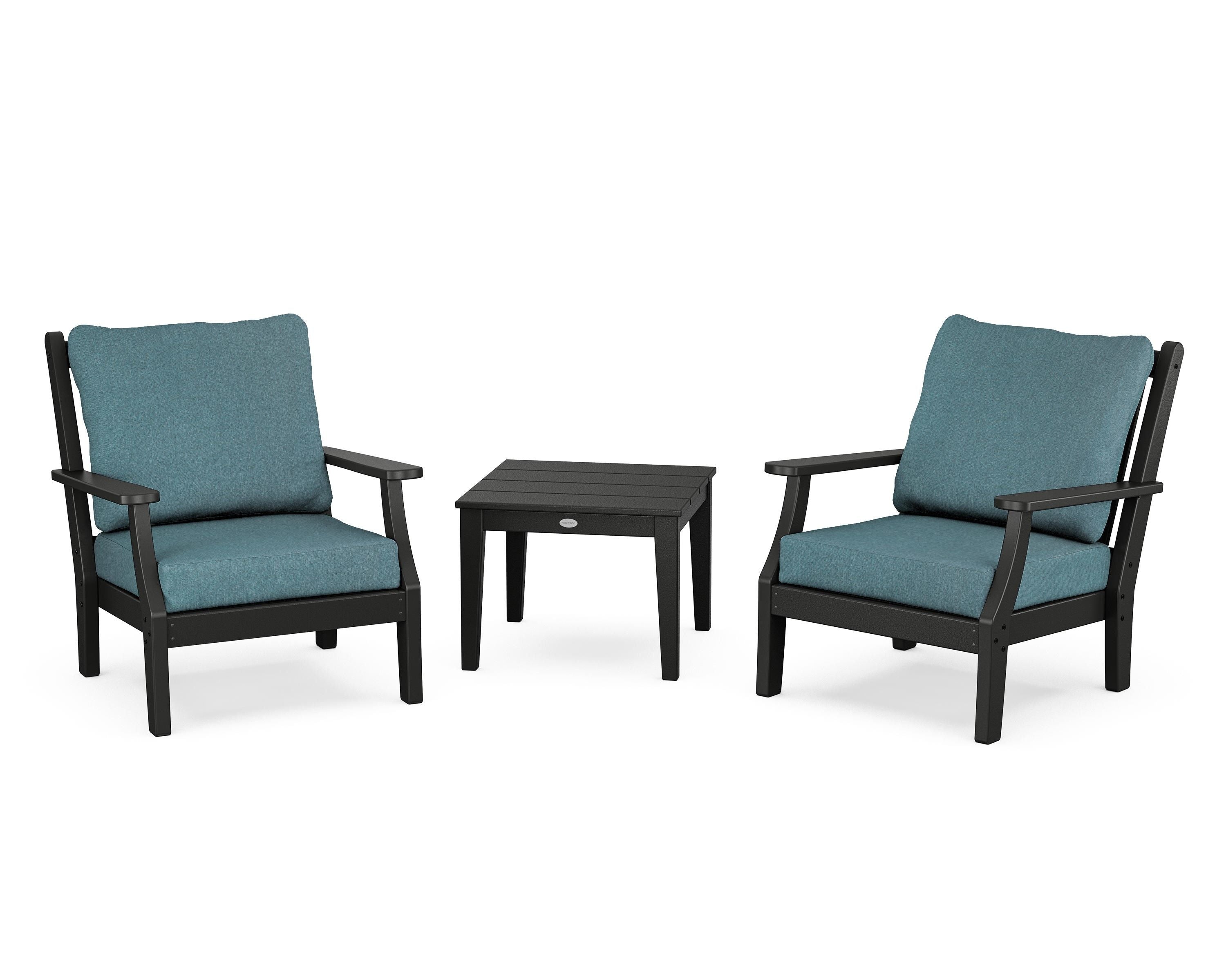 Country Living Wovendale 3-Piece Deep Seating Set in Black / Ocean Teal