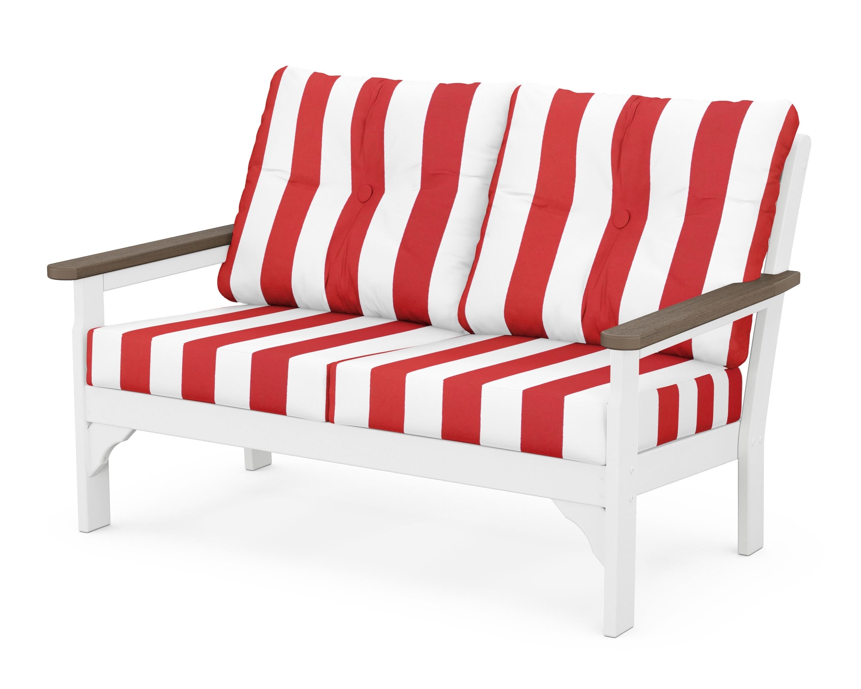 POLYWOOD® Vineyard Deep Seating Loveseat in White / Kona / Cabana Stripe Crimson
