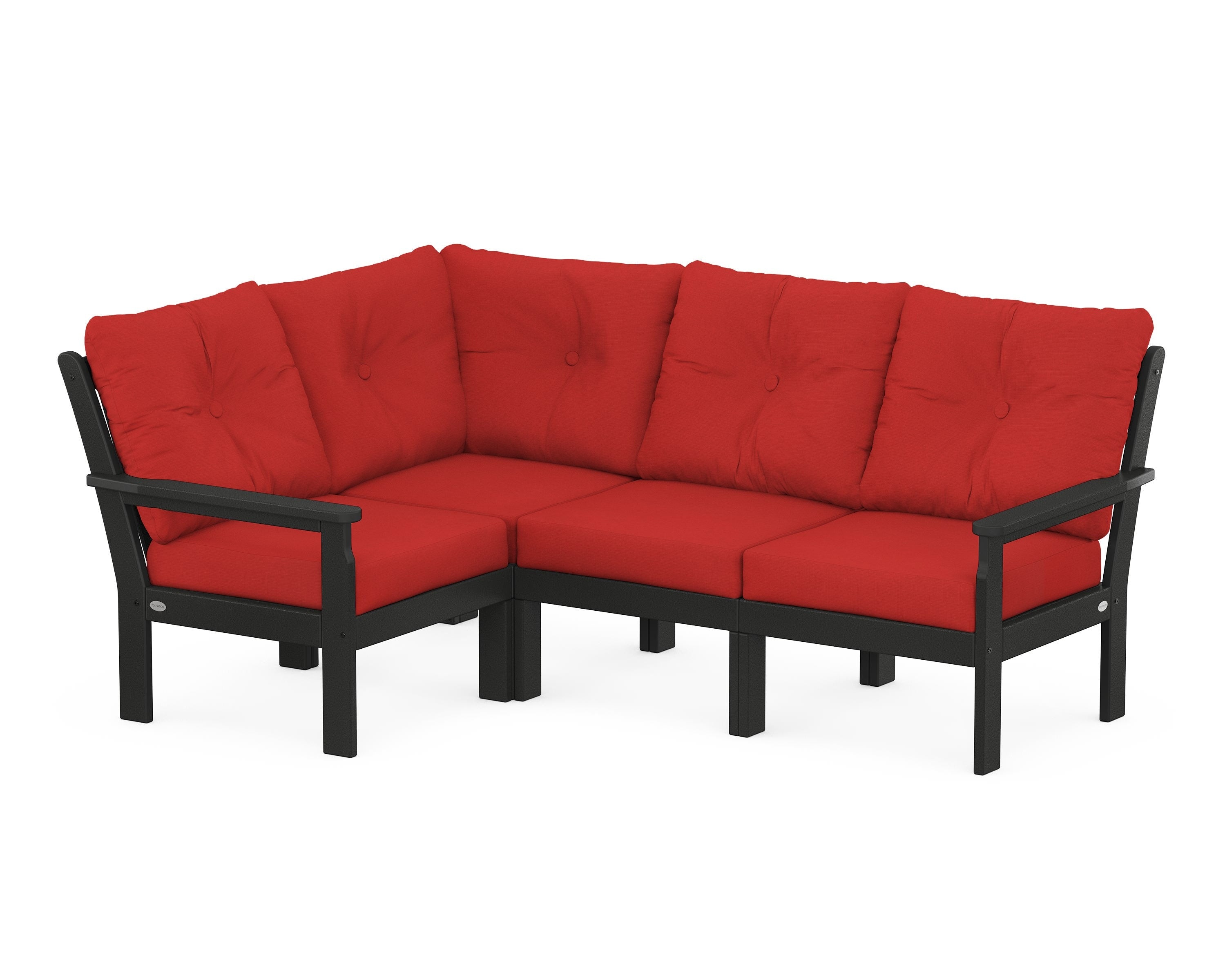 POLYWOOD® Vineyard 4-Piece Sectional in Black / Crimson Linen