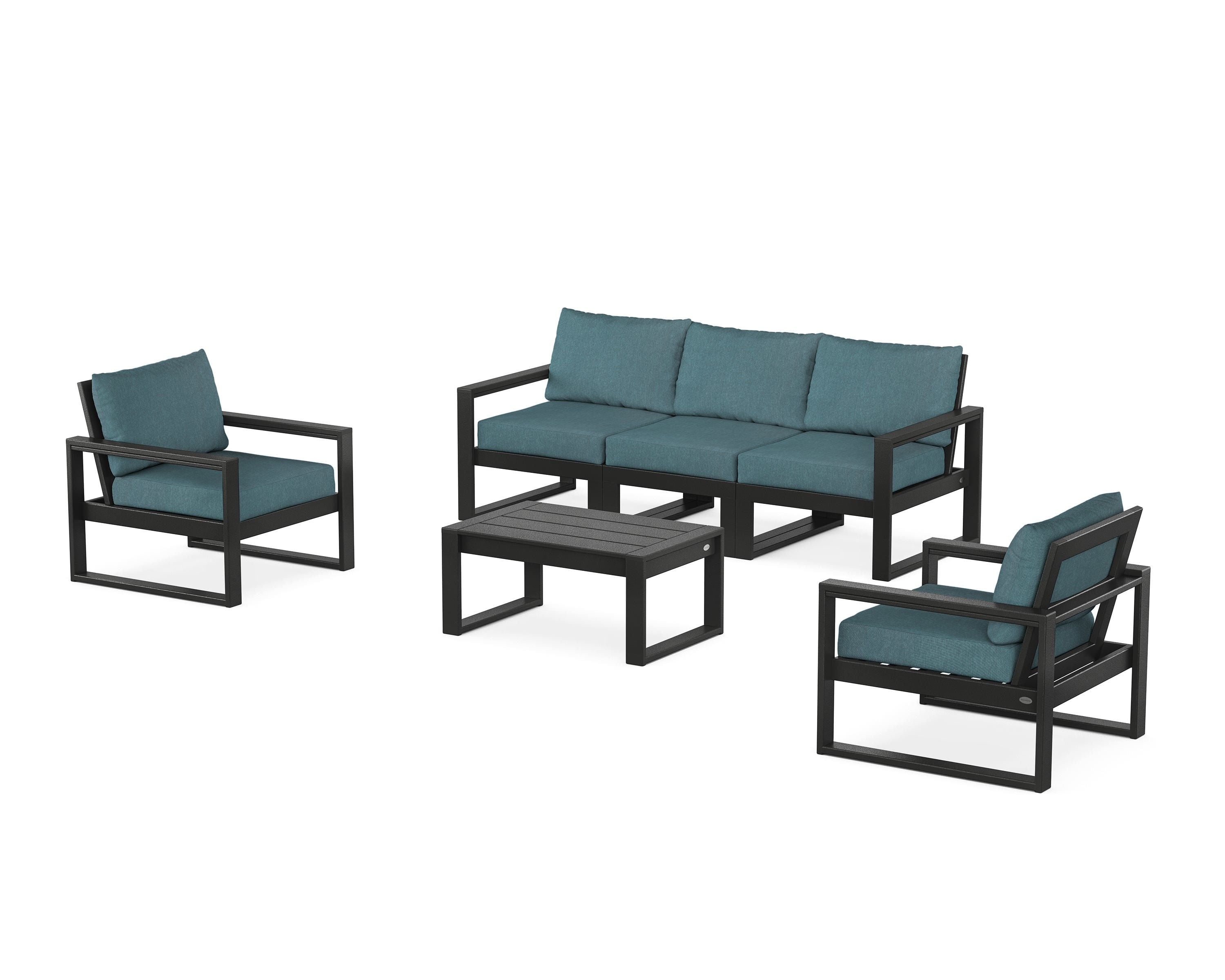 POLYWOOD® EDGE Sectional 4-Piece Deep Seating Set with Sofa in Black / Ocean Teal
