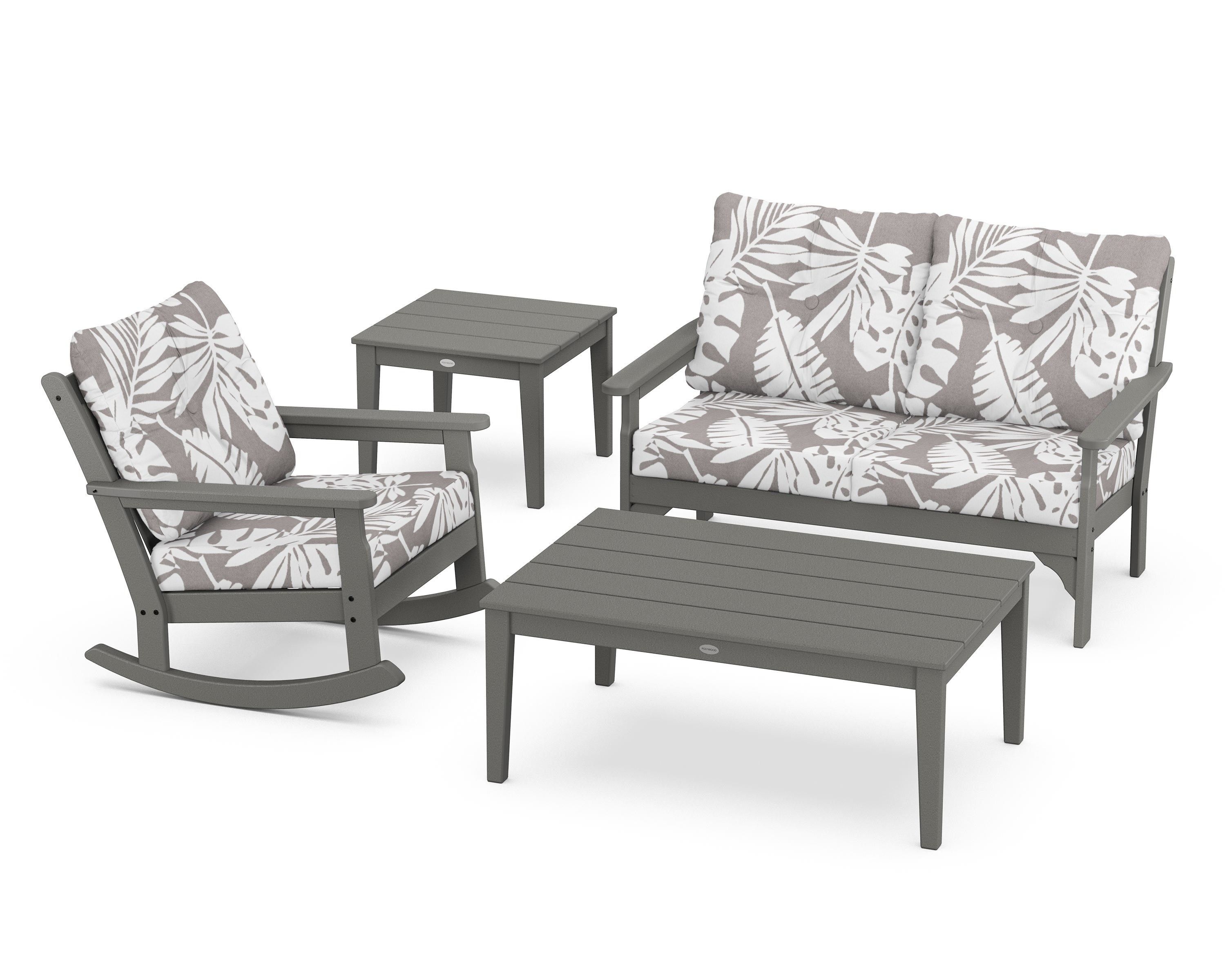 POLYWOOD® Vineyard 4-Piece Deep Seating Rocker Set in Slate Grey / Leaf Grey Mist