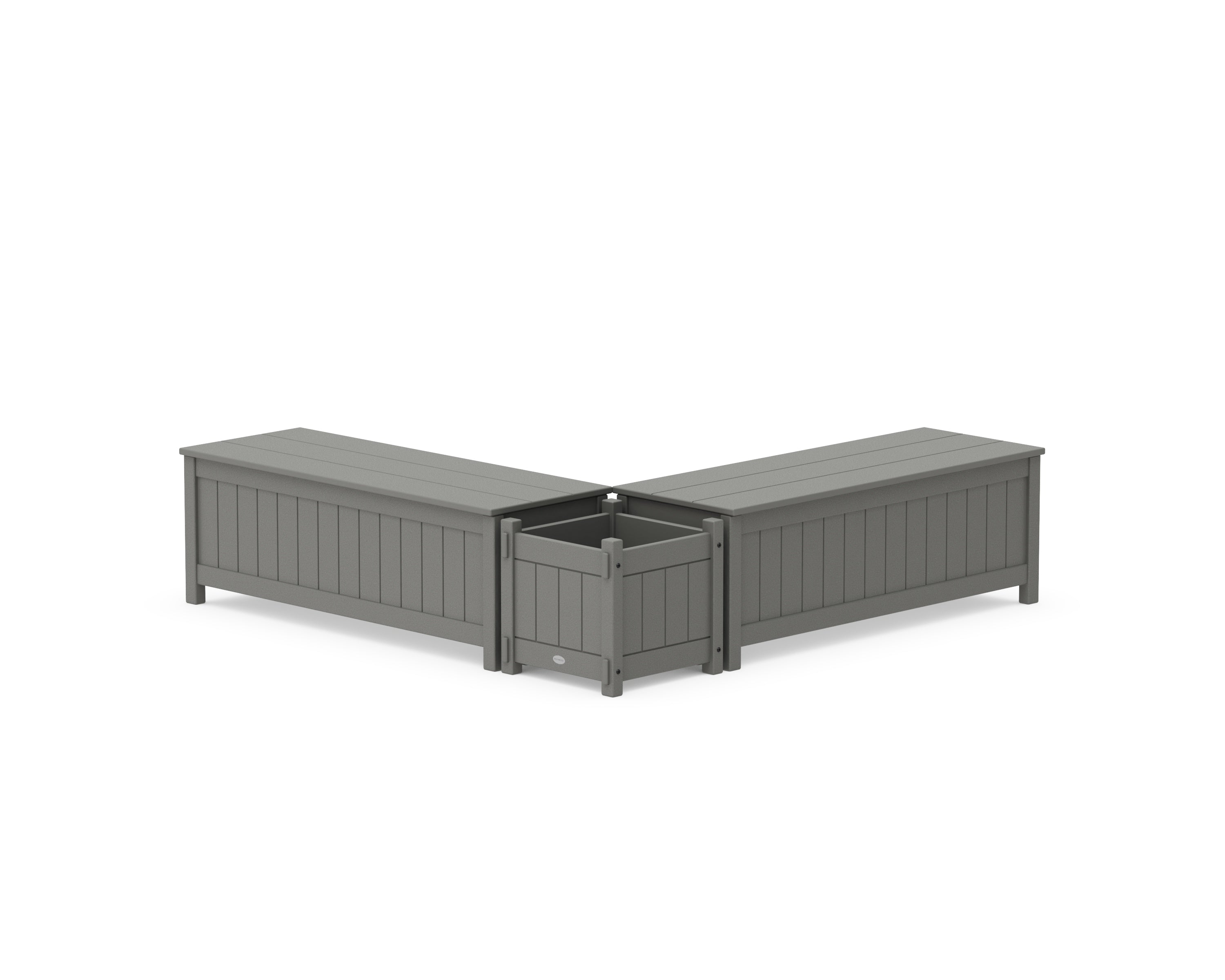 POLYWOOD® 48" Vineyard L- Shaped Planter Storage Bench Set in Slate Grey