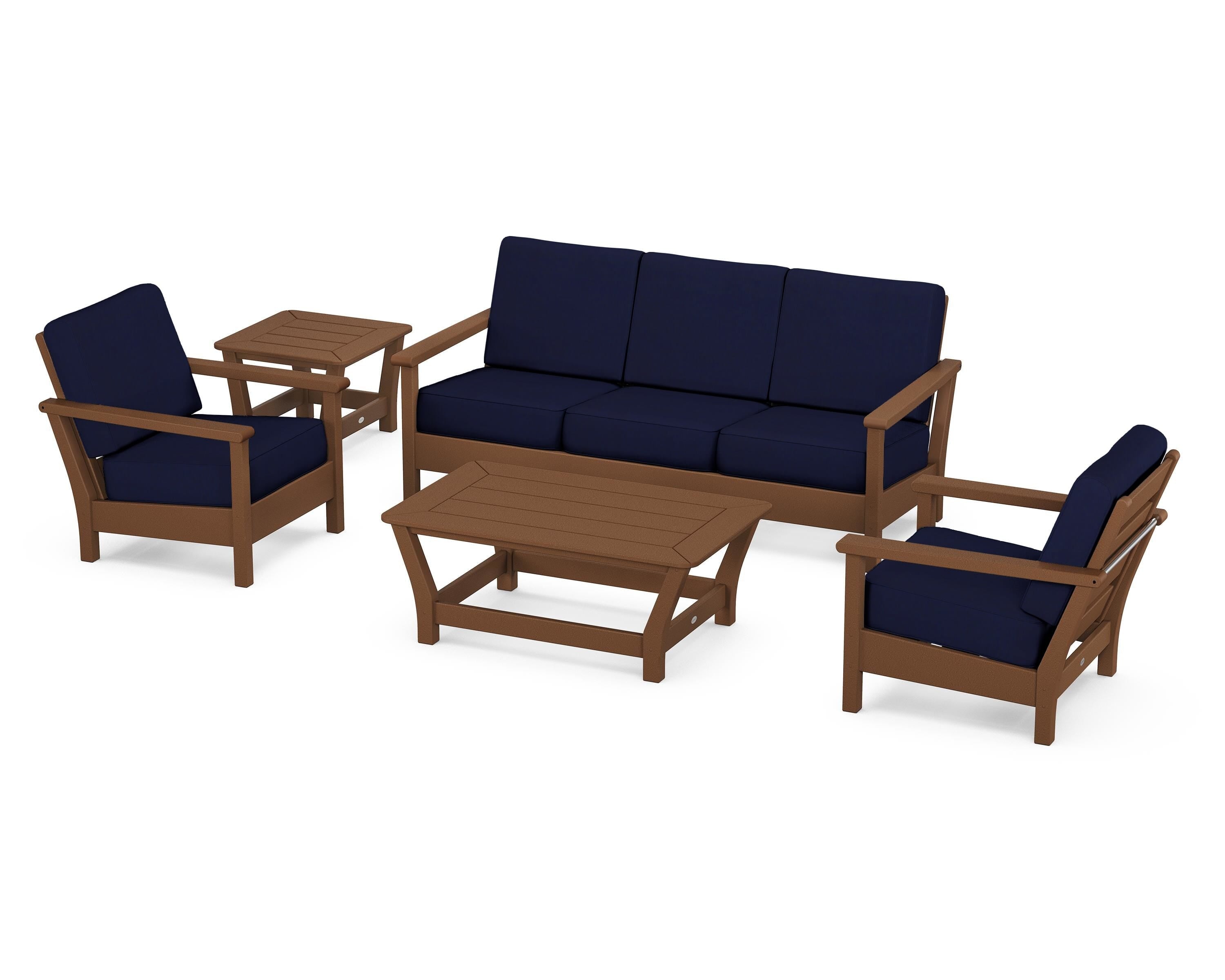 POLYWOOD® Harbour 5-Piece Deep Seating Set in Teak / Navy