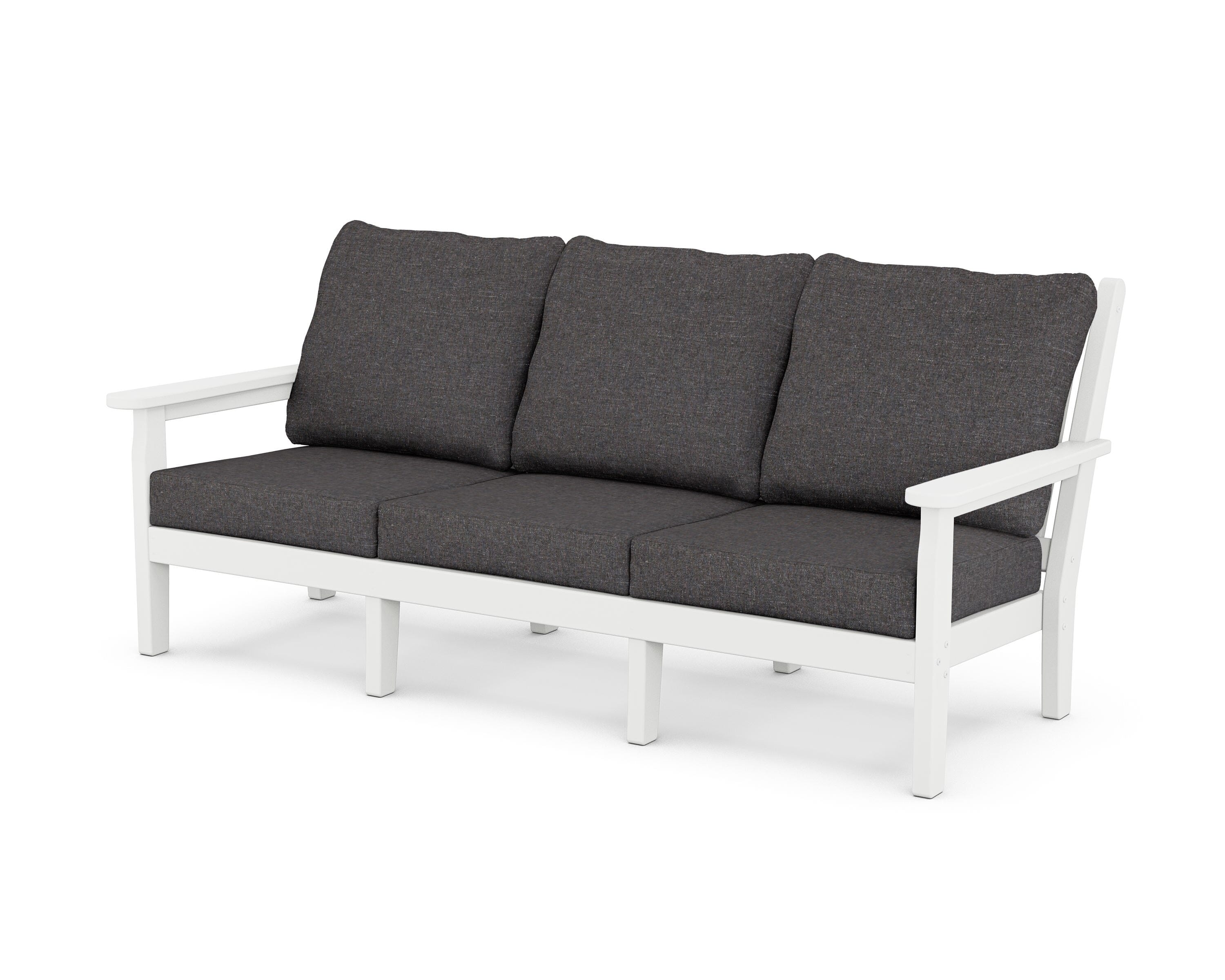 POLYWOOD® Chippendale Deep Seating Sofa in White / Ash Charcoal