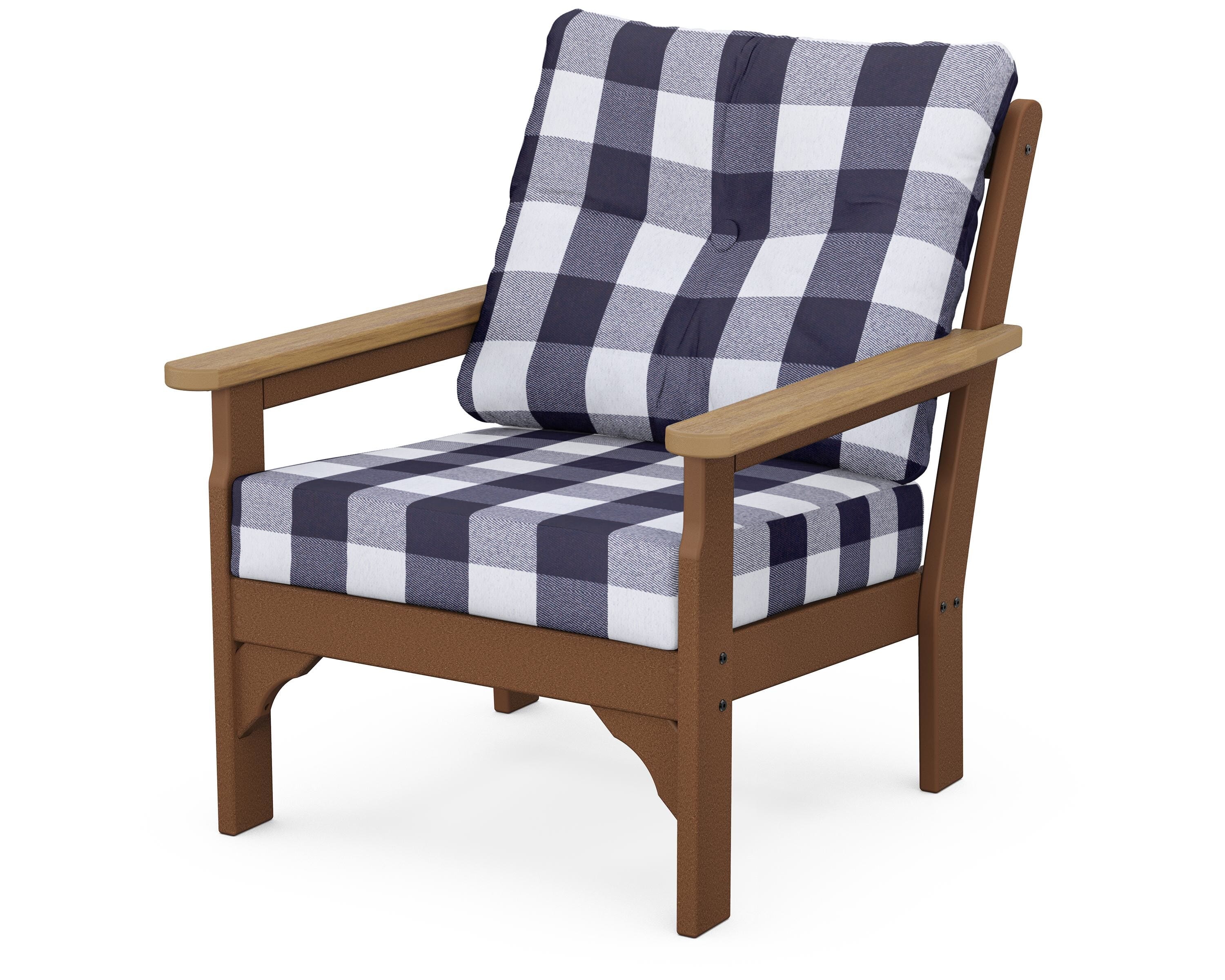 POLYWOOD® Vineyard Deep Seating Chair in Teak / Natural / Buffalo Plaid Navy