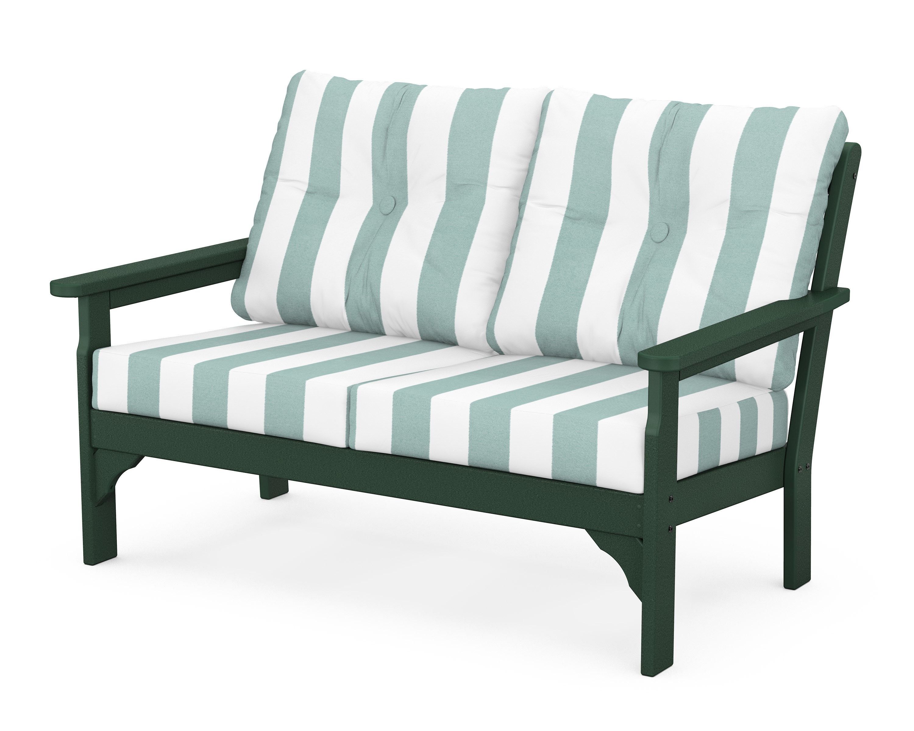 POLYWOOD® Vineyard Deep Seating Loveseat in Green / Cabana Stripe Glacier Spa