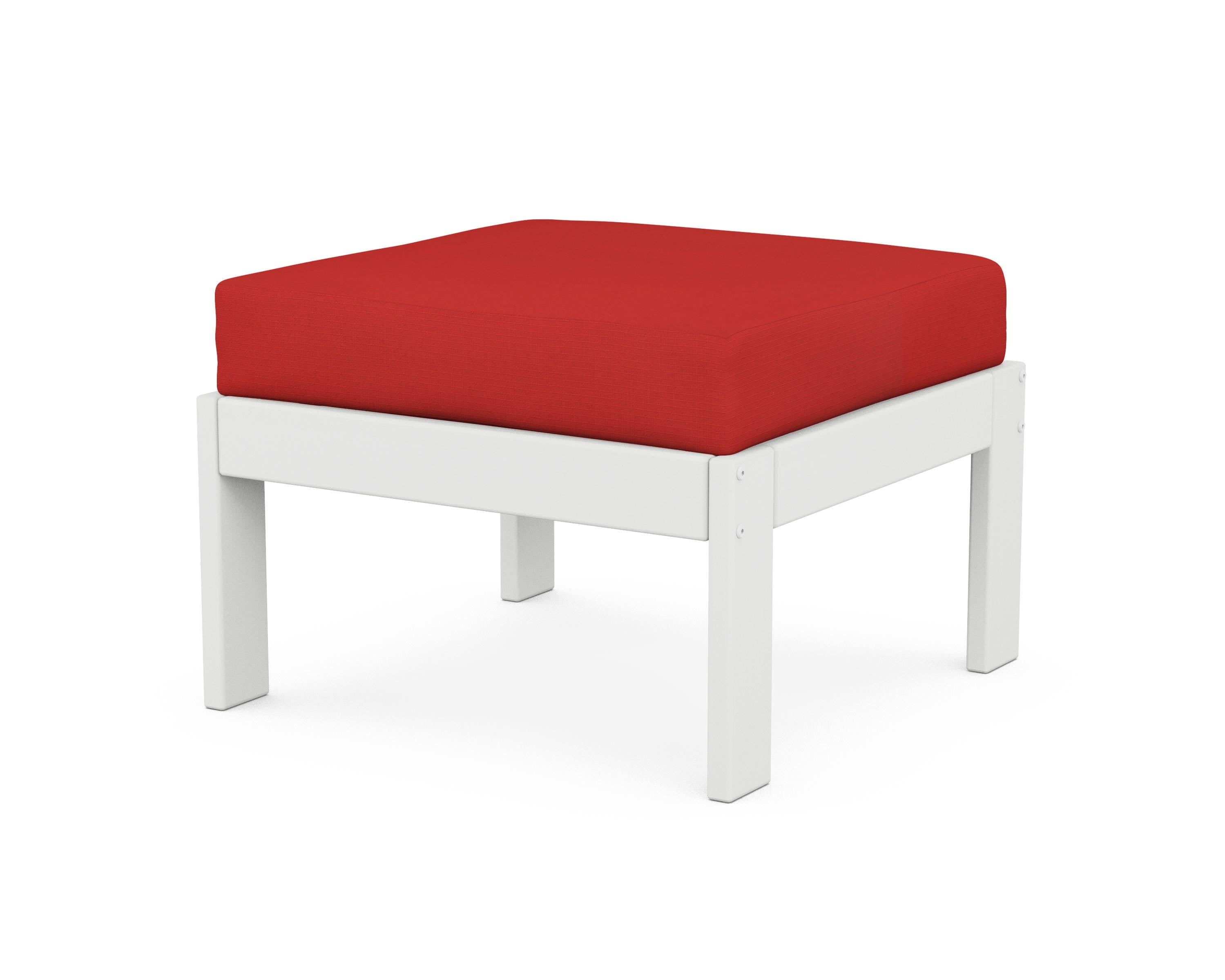 POLYWOOD® Vineyard Modular Ottoman in White / Crimson Linen