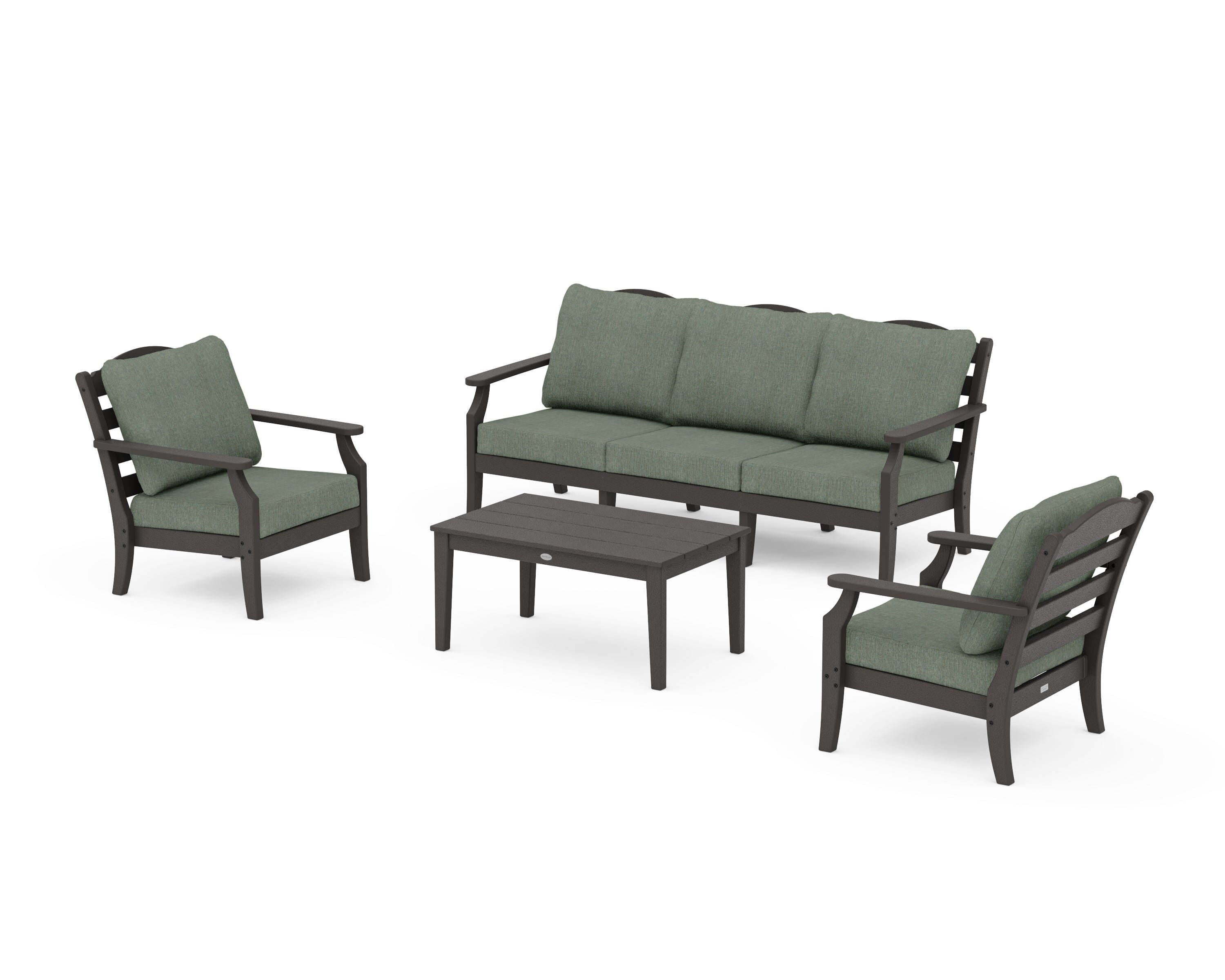 Draper James™ by POLYWOOD® Savannah 4-Piece Deep Seating Set with Sofa in Vintage Coffee / Cast Sage