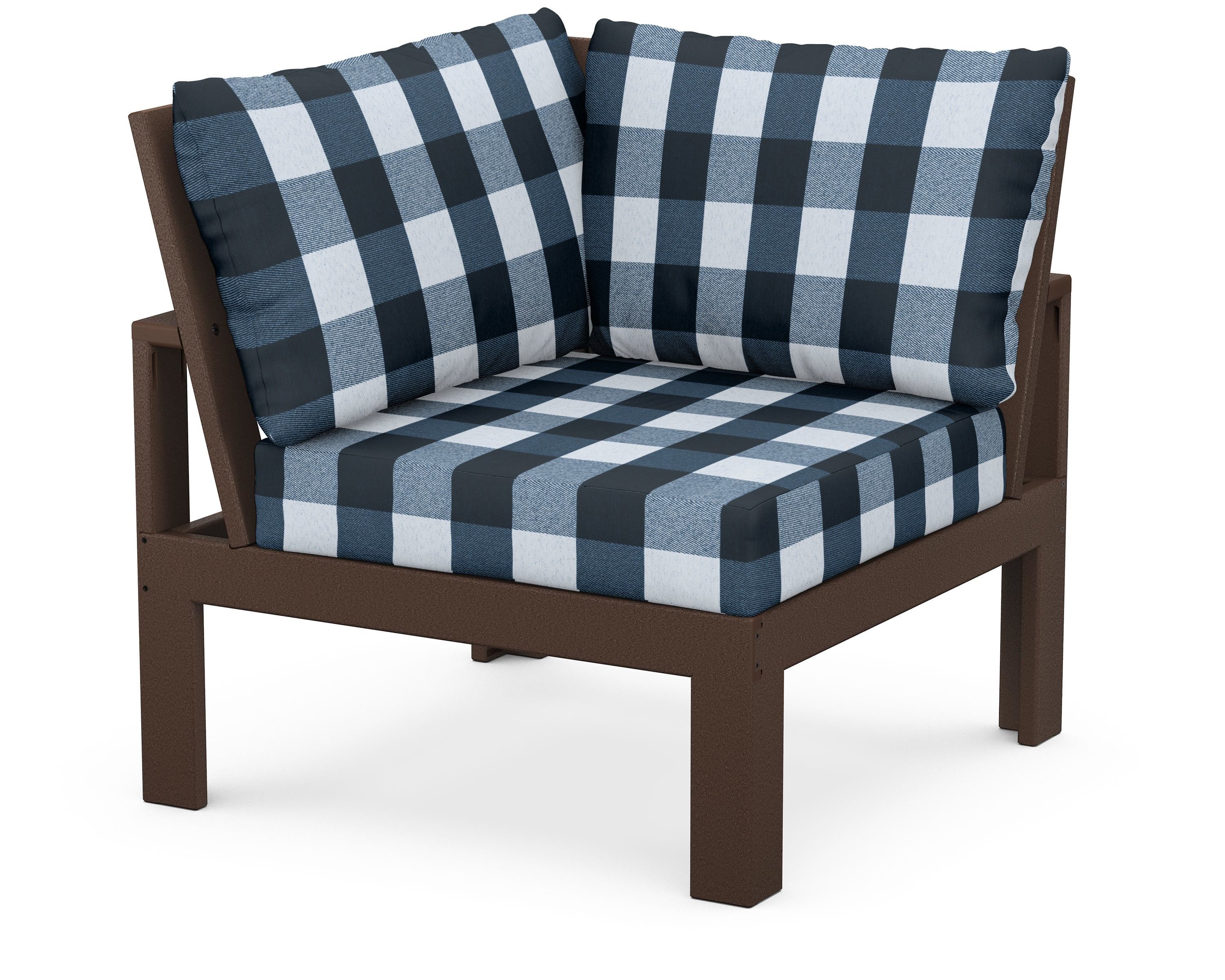 Unbranded Modular Corner Chair in Mahogany / Buffalo Plaid Marine Indigo