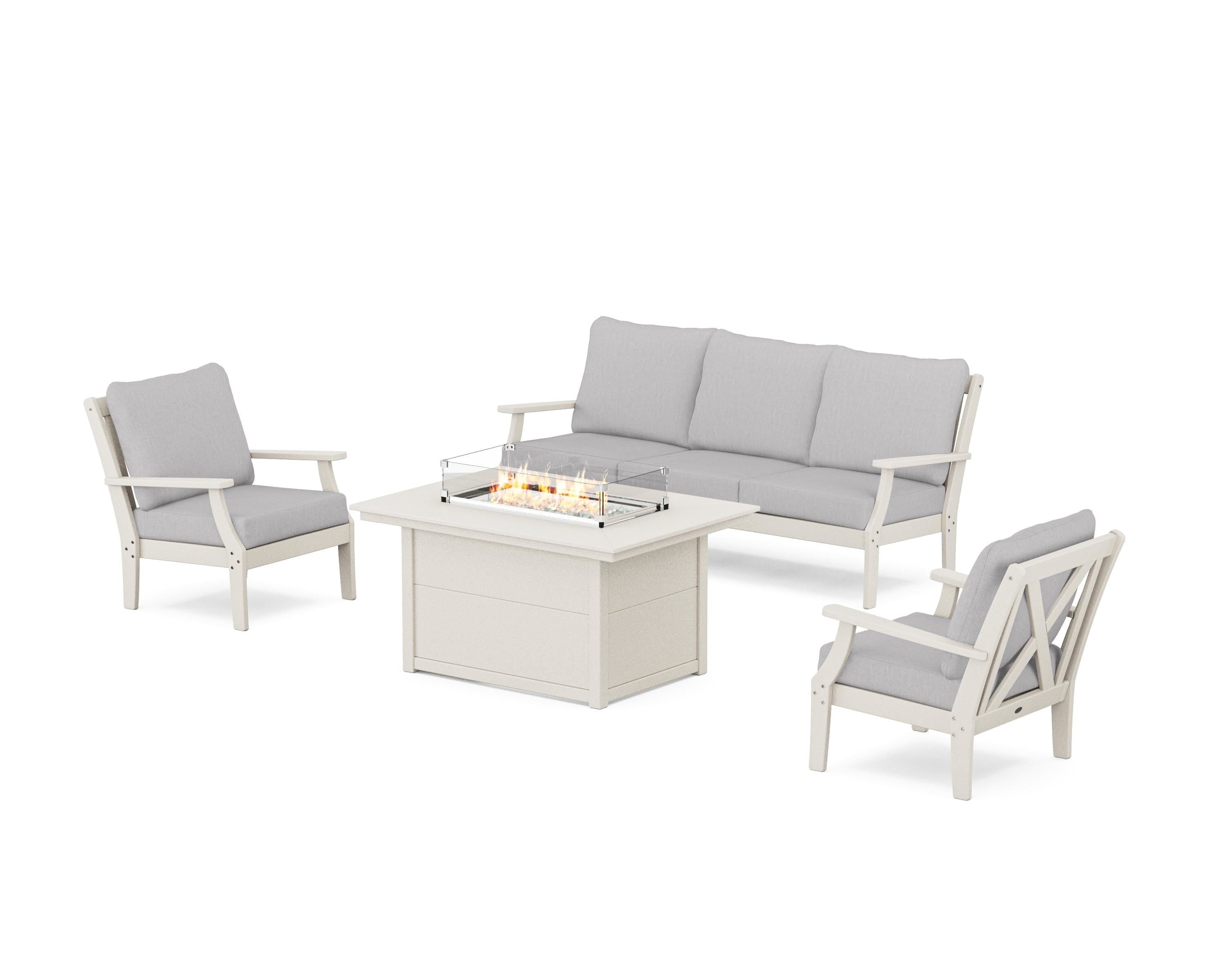 POLYWOOD® Braxton Deep Seating Fire Pit Table Set in Sand / Granite