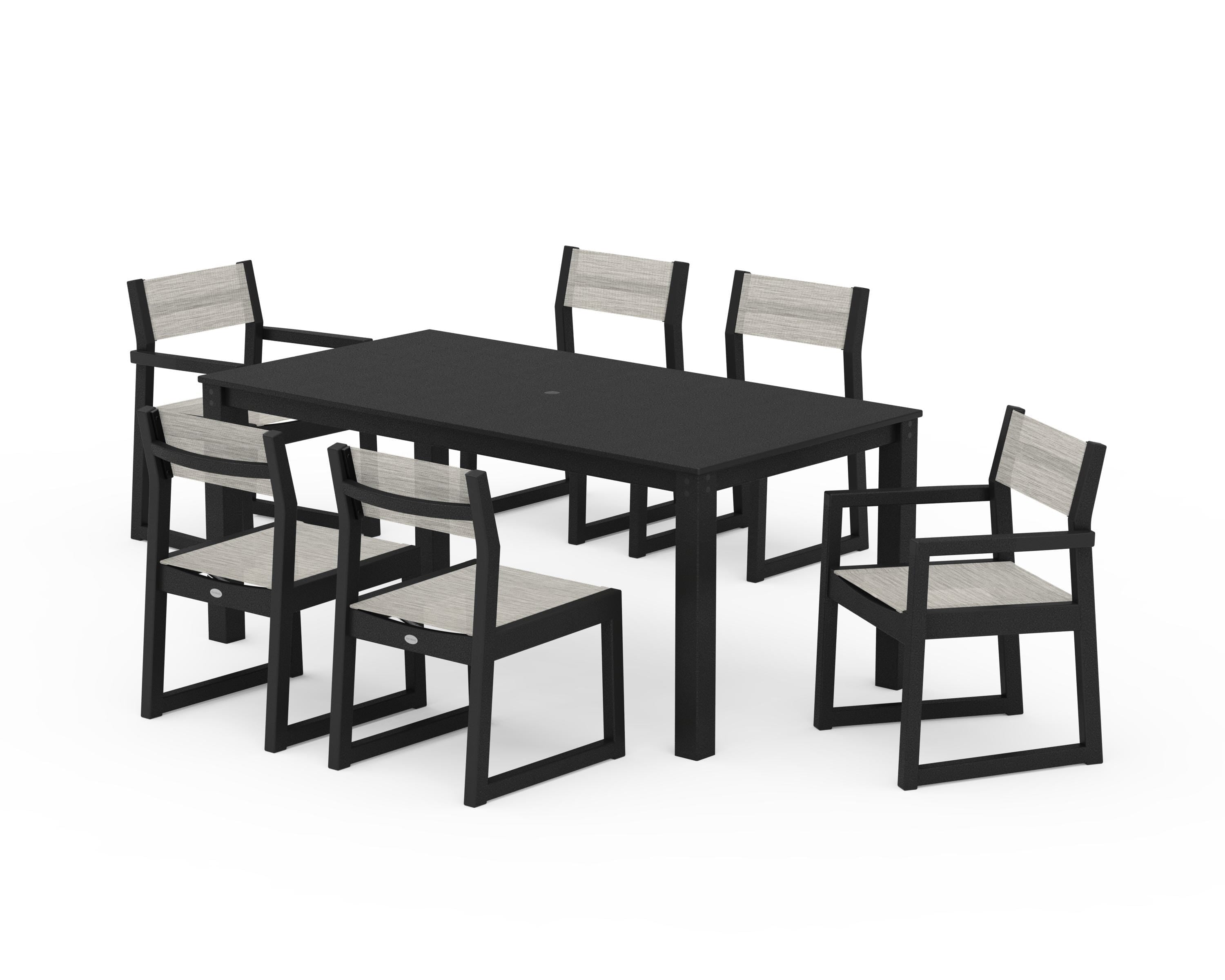 POLYWOOD® EDGE Sling 7-Piece Parsons Dining Set in Black / Birch Sling