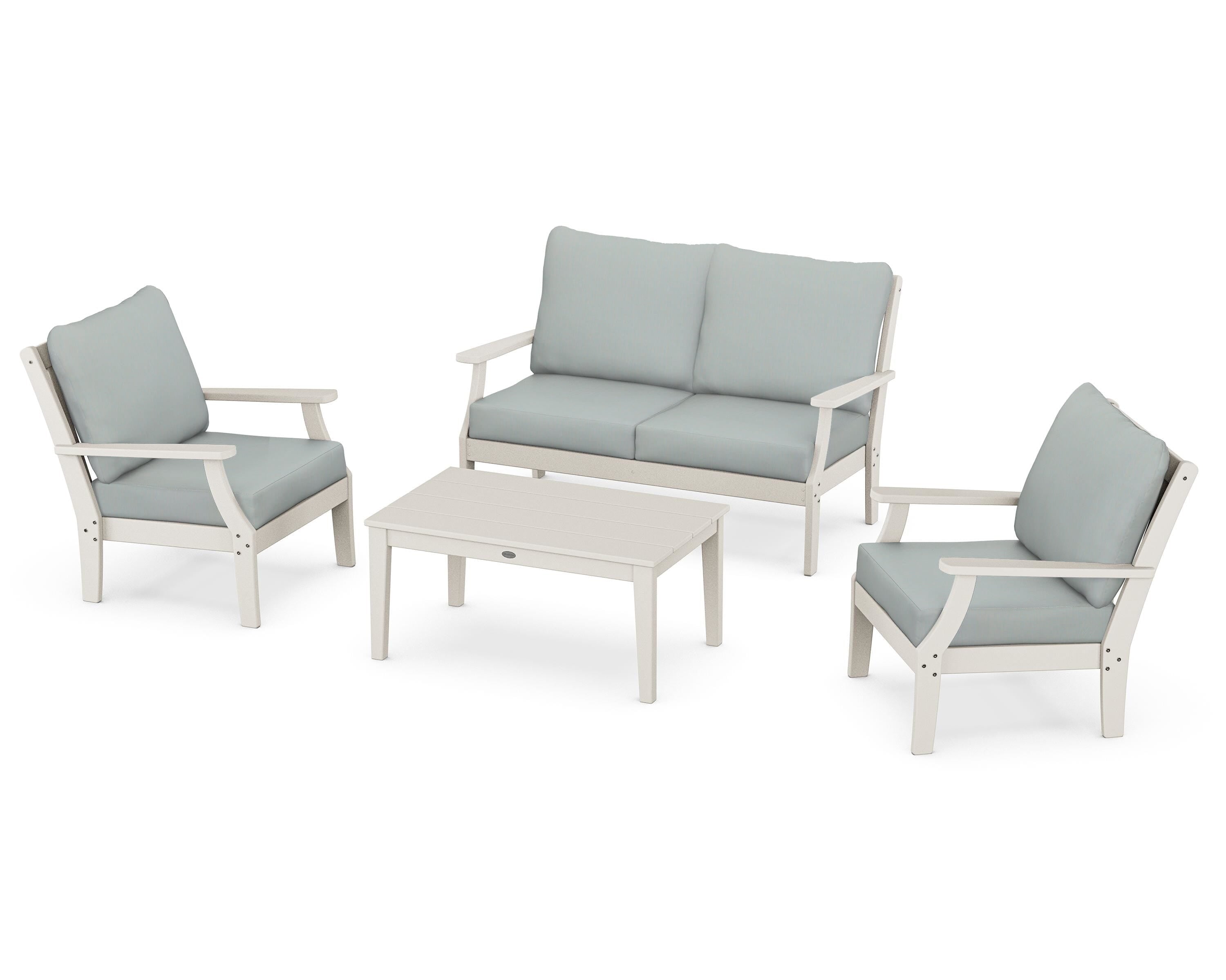 POLYWOOD® Braxton 4-Piece Deep Seating Chair Set in Sand / Spa