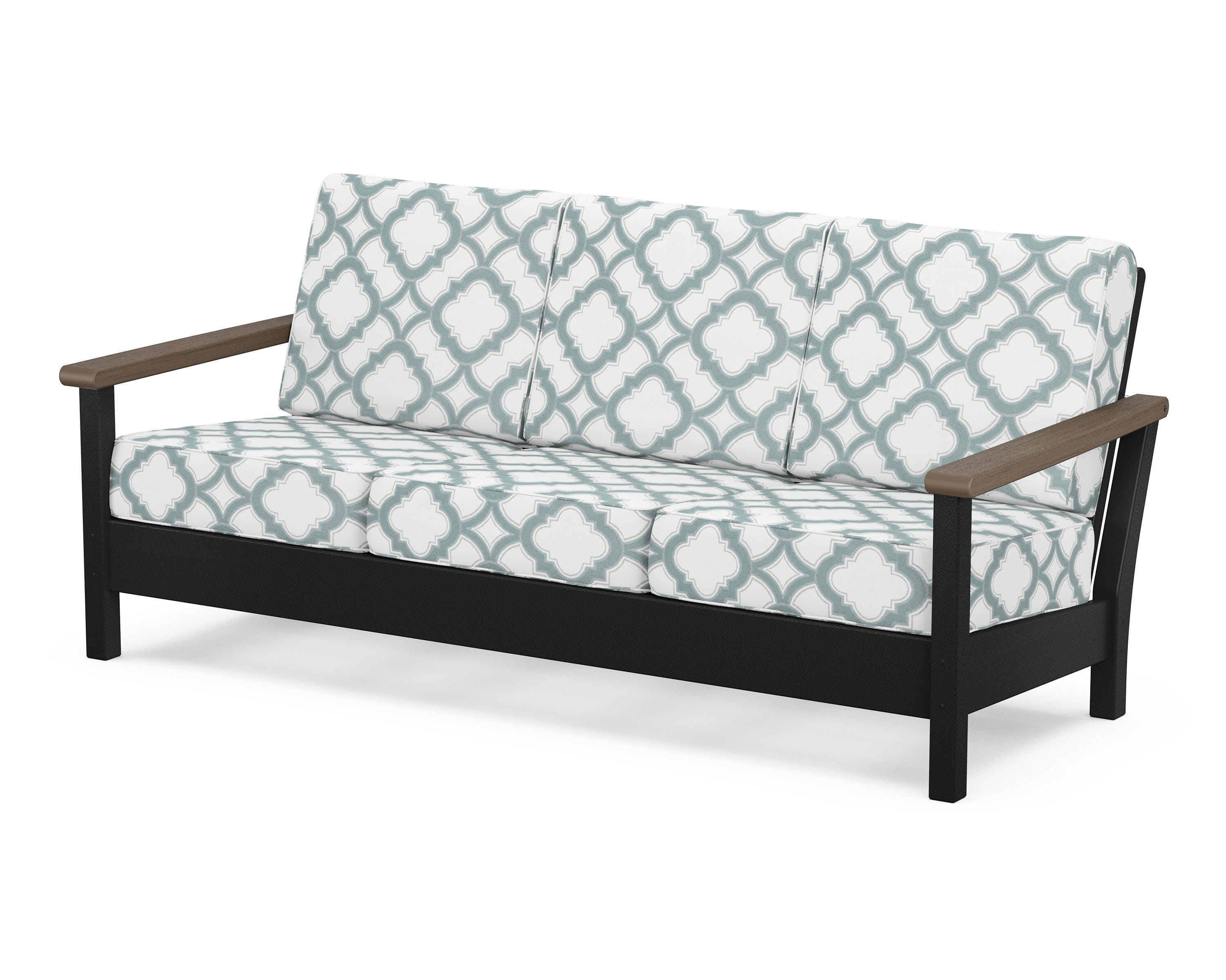 POLYWOOD® Harbour Deep Seating Sofa in Black / Kona / Trellis Glacier Spa