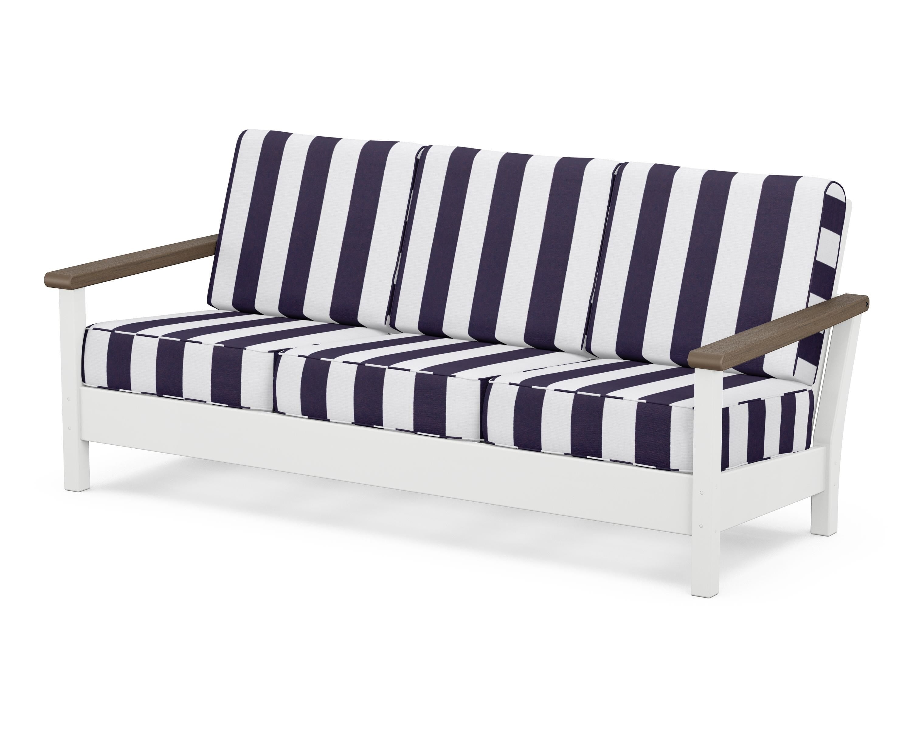 POLYWOOD® Harbour Deep Seating Sofa in White / Kona / Cabana Stripe Navy