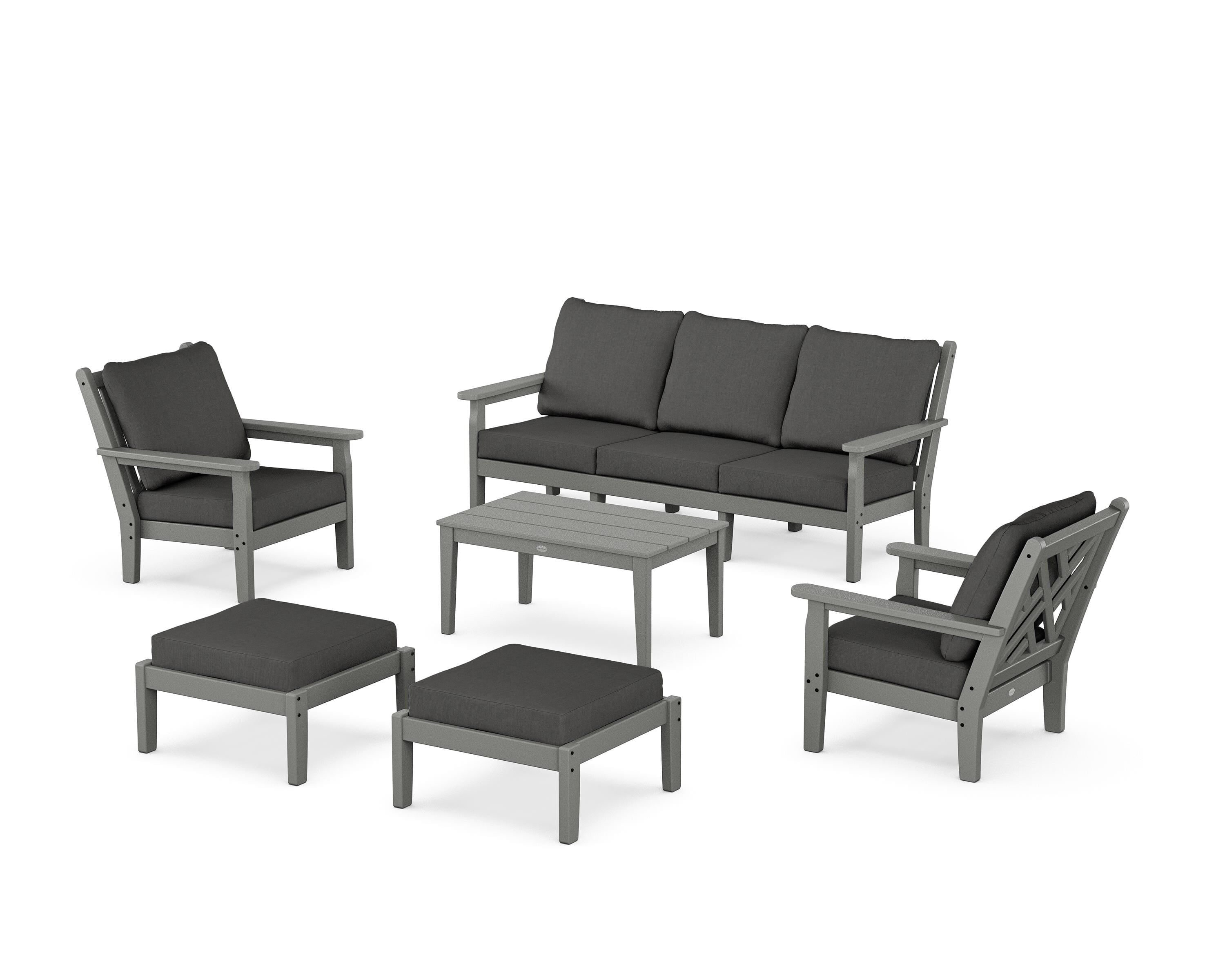 POLYWOOD® Chippendale 6-Piece Lounge Sofa Set in Slate Grey / Spectrum Carbon