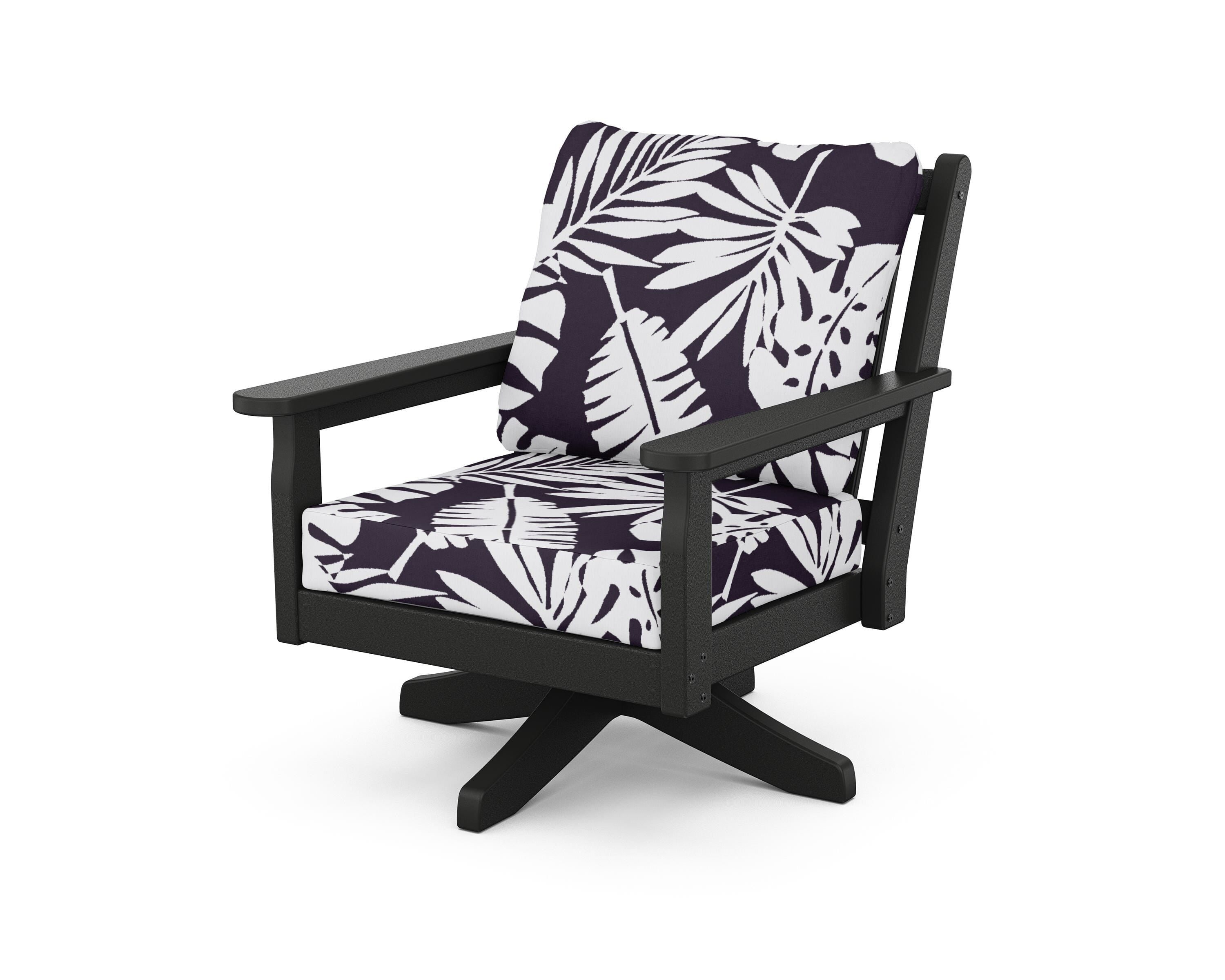 POLYWOOD® Chippendale Deep Seating Swivel Chair in Black / Leaf Navy