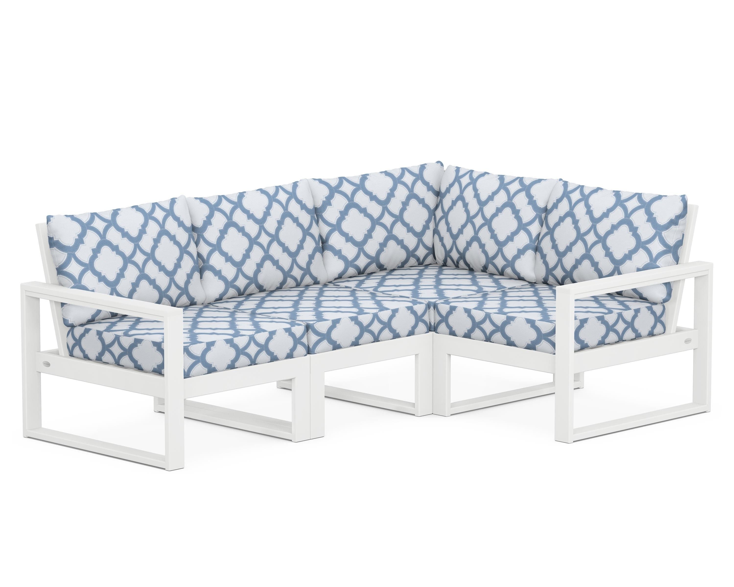 POLYWOOD® EDGE 4-Piece Modular Deep Seating Set in White / Trellis Sky Blue