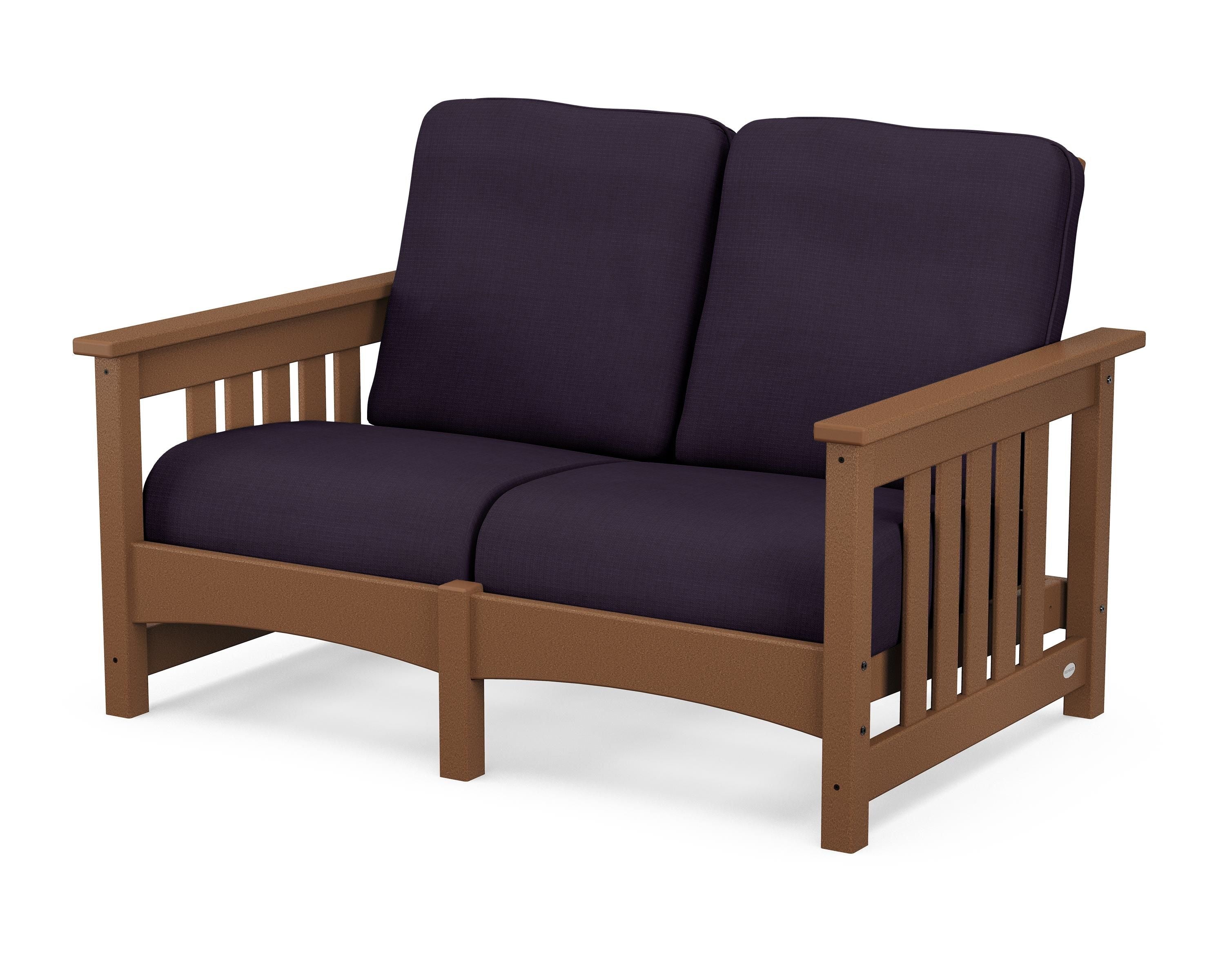 POLYWOOD® Club Mission Loveseat in Teak / Navy Linen