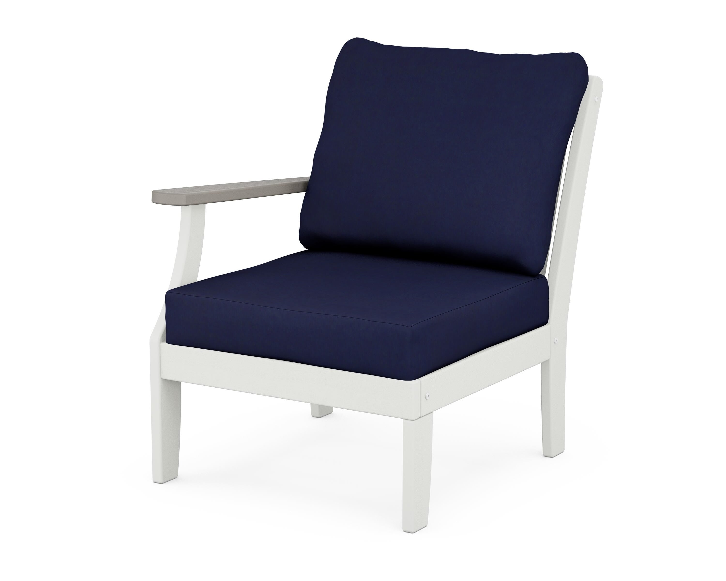POLYWOOD® Braxton Modular Left Arm Chair in White / Driftwood / Navy