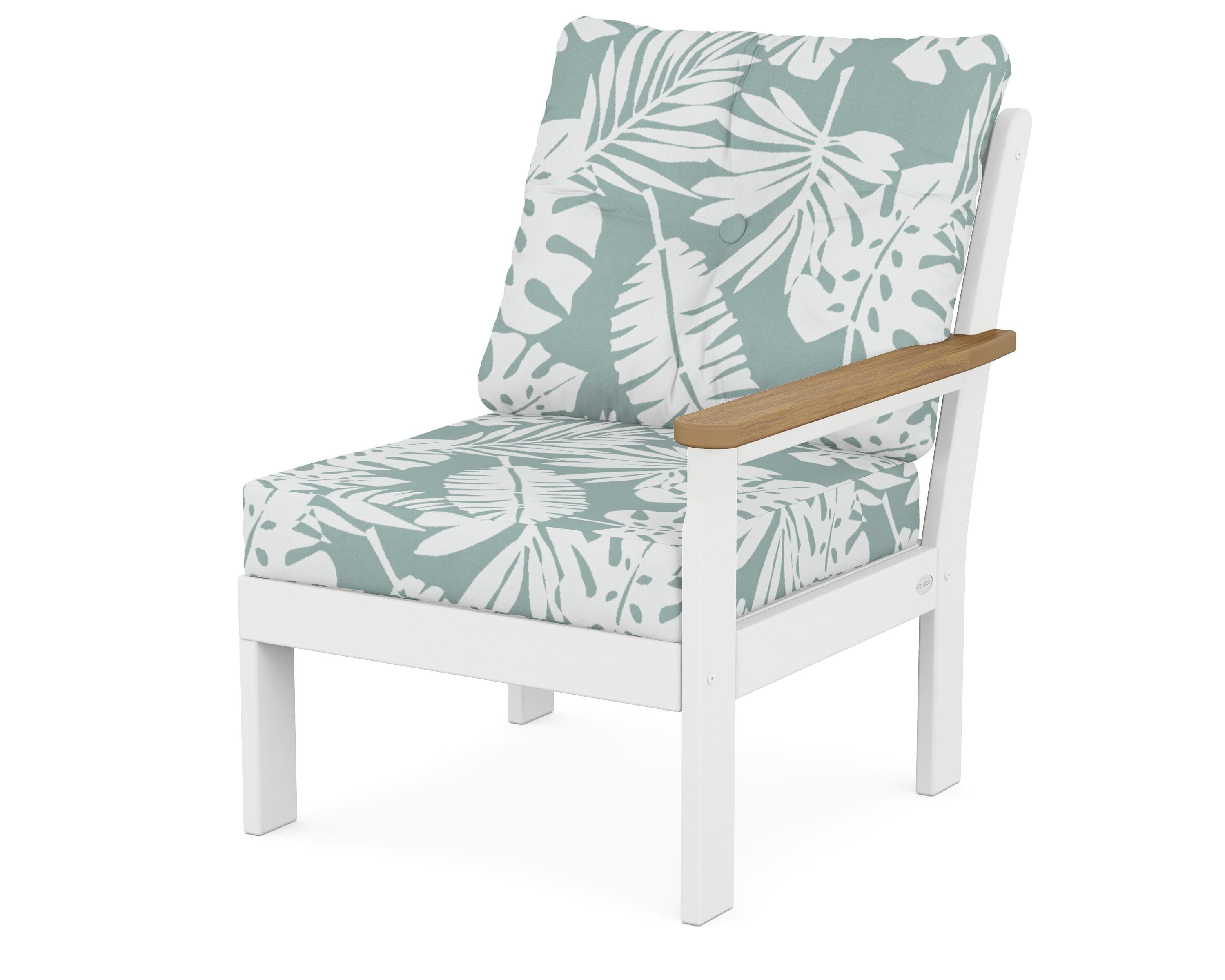 POLYWOOD® Vineyard Modular Right Arm Chair in White / Natural / Leaf Glacier Spa