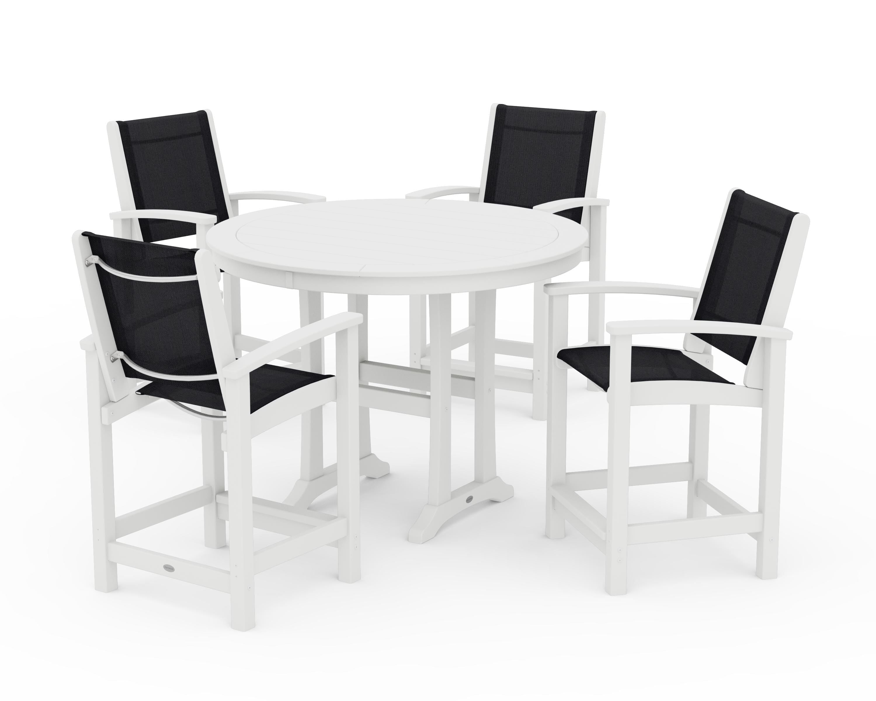 POLYWOOD® Coastal 5-Piece Counter Set in White / Black Sling