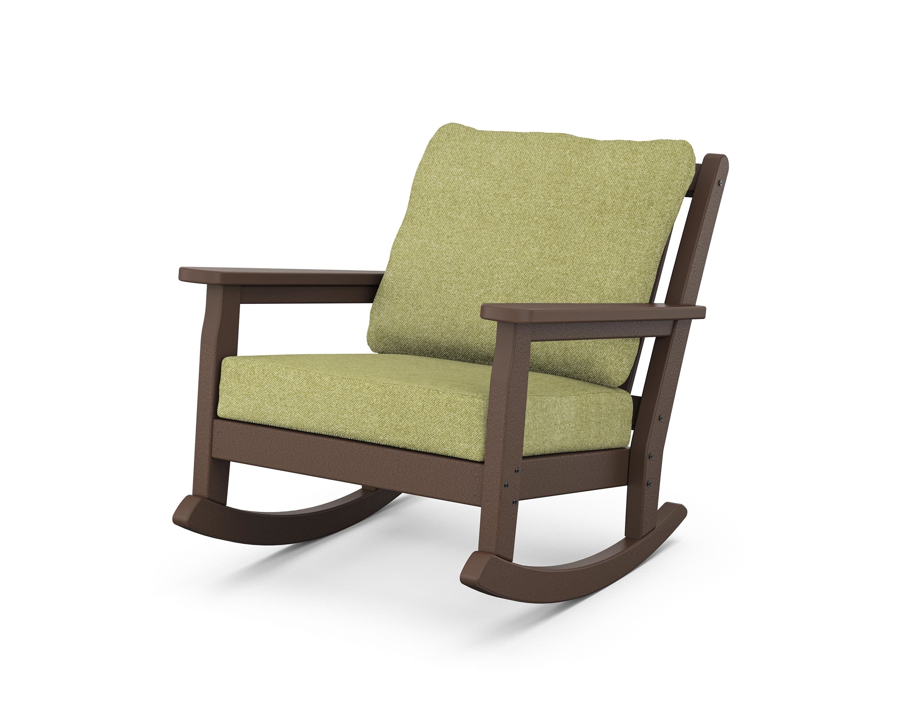 POLYWOOD® Chippendale Deep Seating Rocking Chair in Mahogany / Chartreuse Boucle
