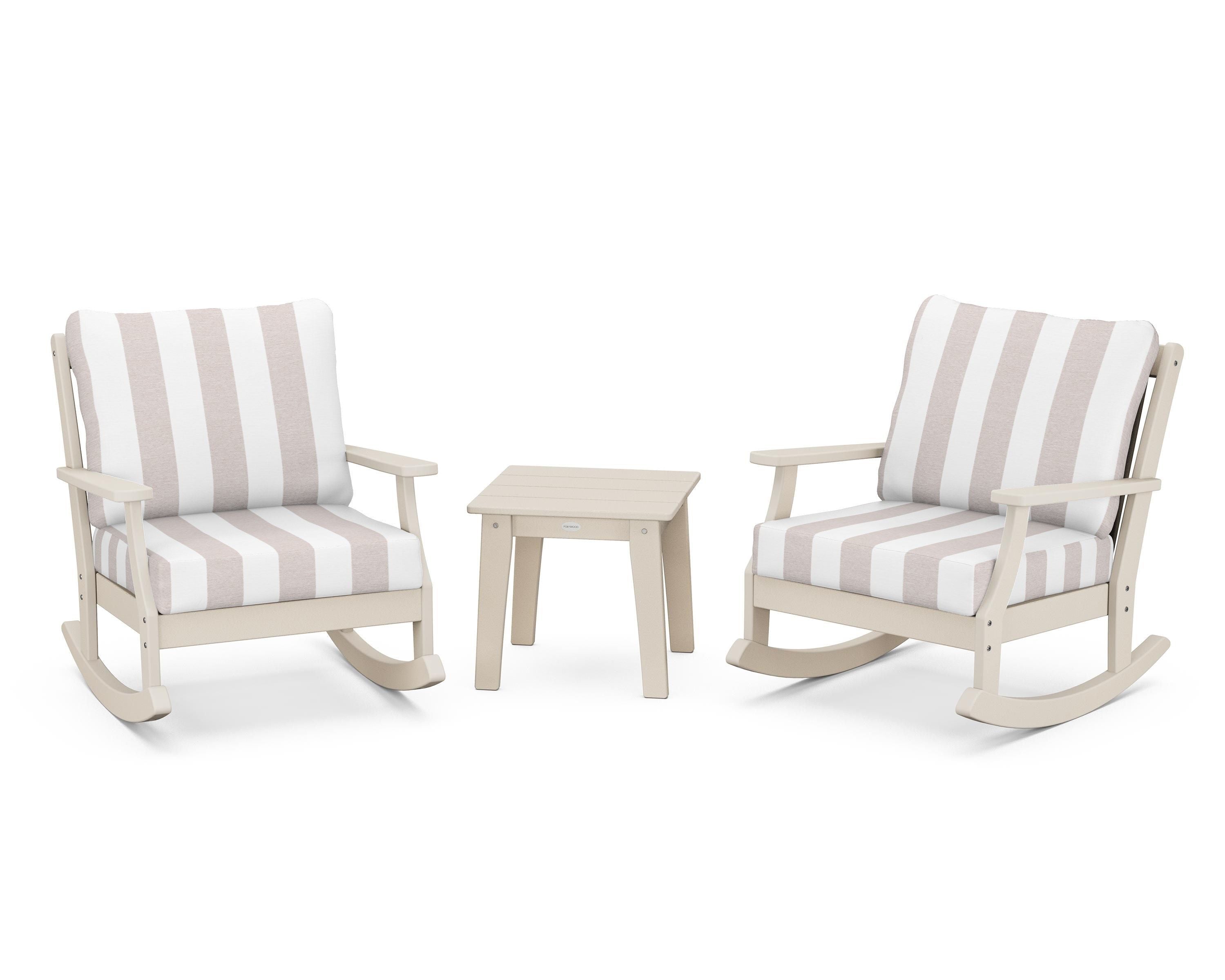 POLYWOOD® Braxton 3-Piece Deep Seating Rocker Set in Sand / Cabana Stripe Dune Burlap