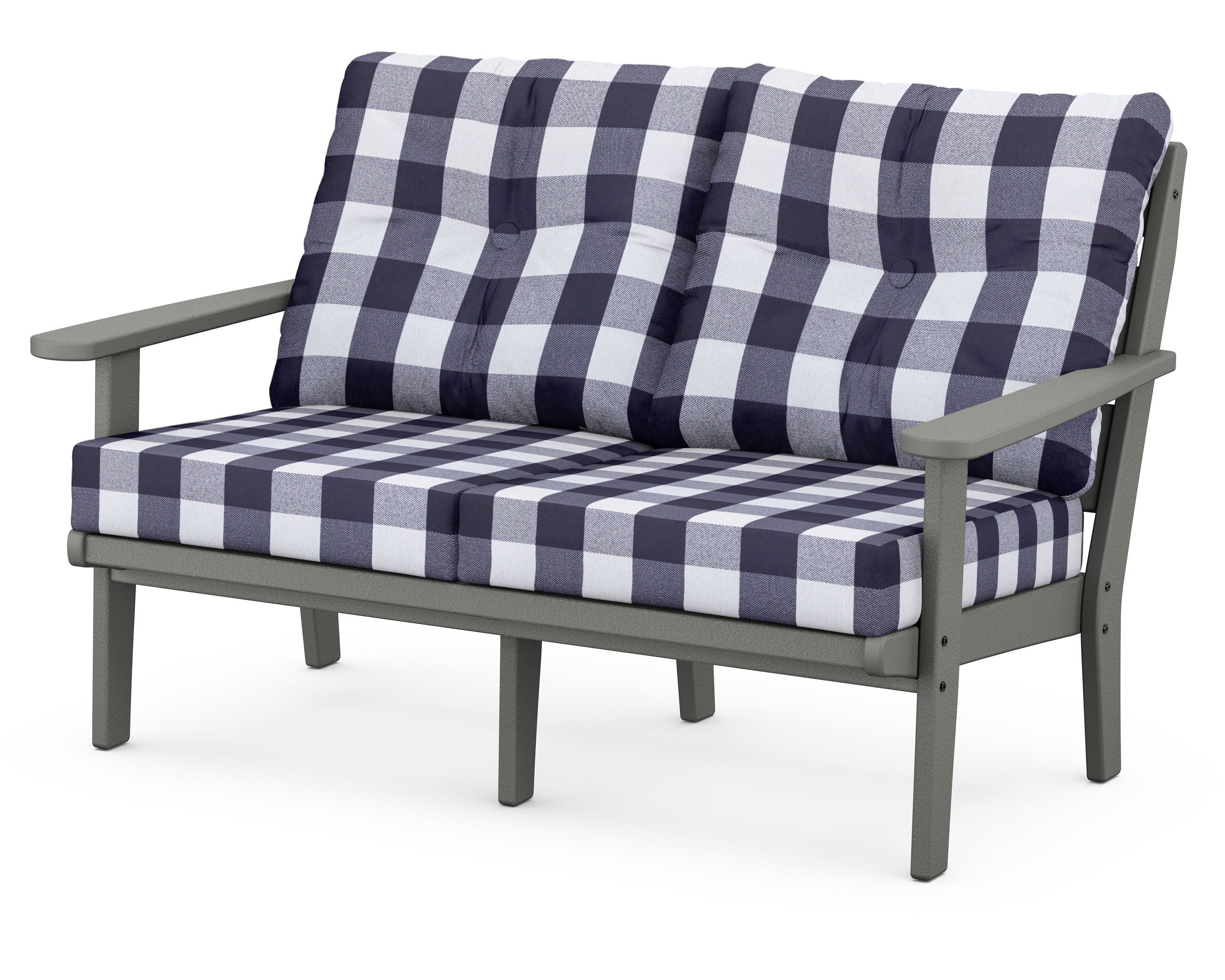 POLYWOOD® Lakeside Deep Seating Loveseat in Slate Grey / Buffalo Plaid Navy