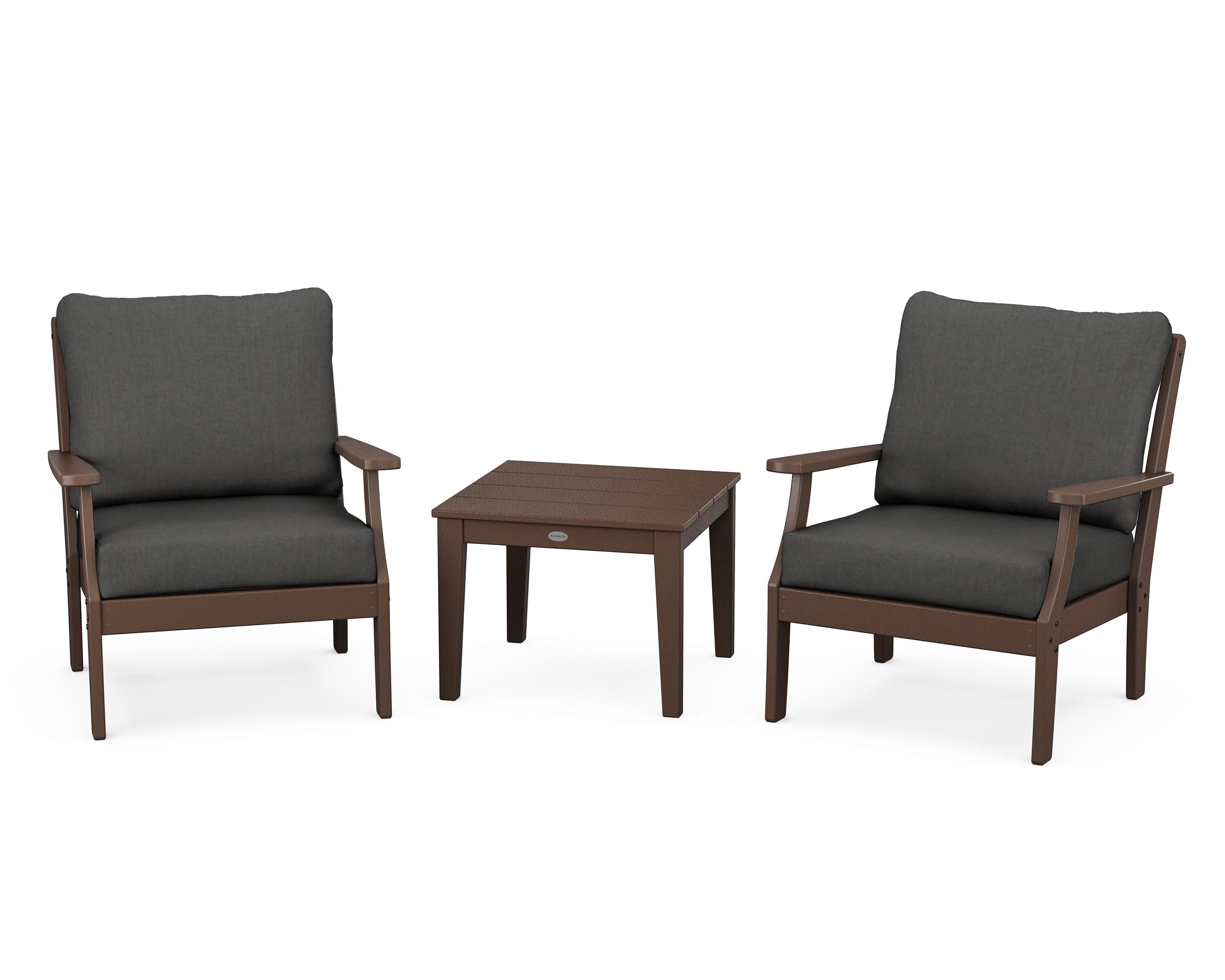 POLYWOOD® Braxton 3-Piece Deep Seating Set in Mahogany / Spectrum Carbon