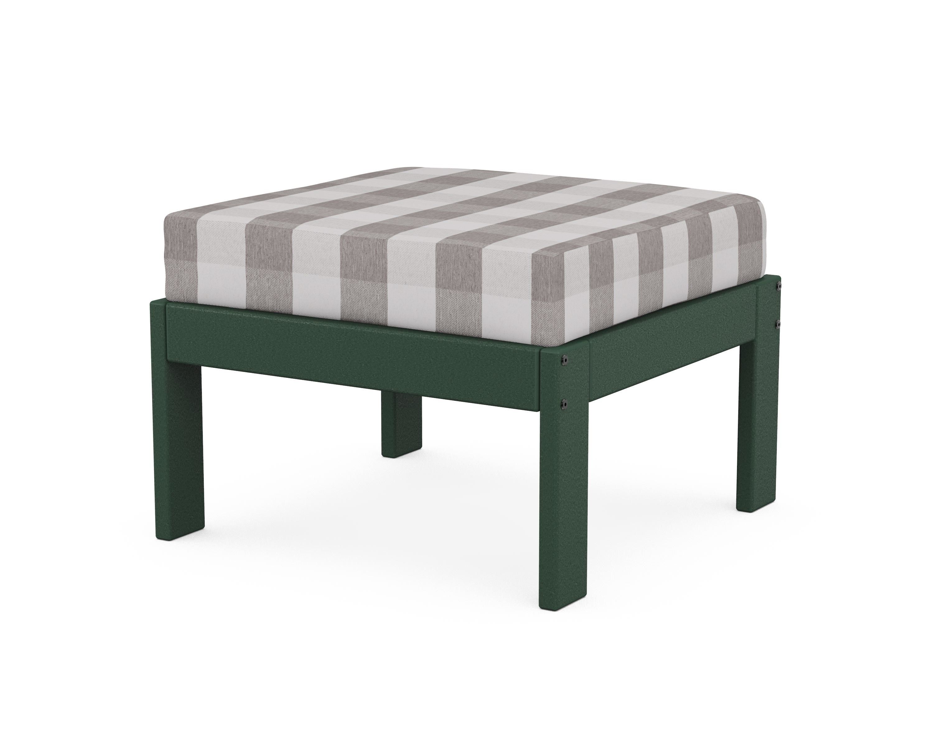 POLYWOOD® Vineyard Modular Ottoman in Green / Buffalo Plaid Grey Mist