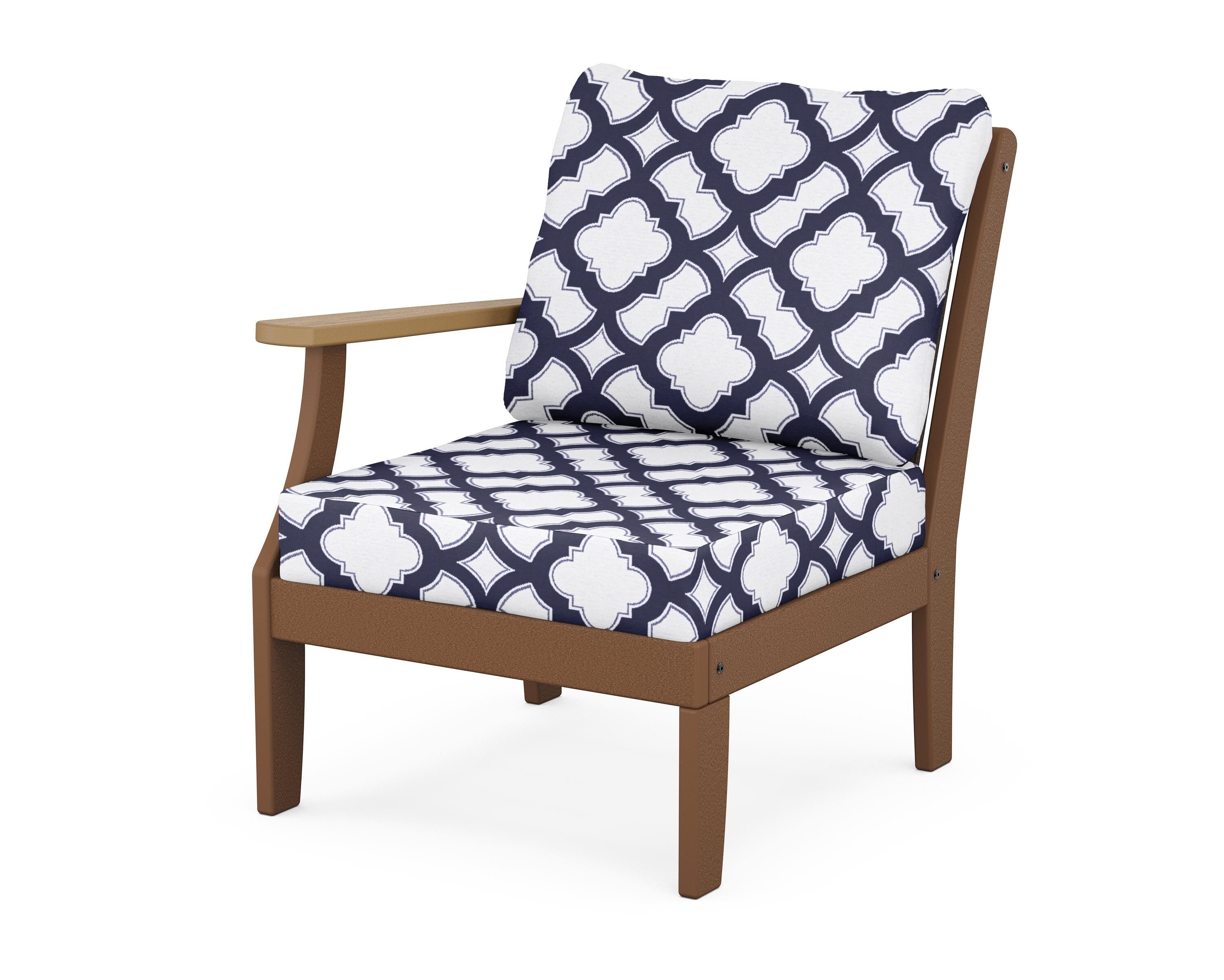 POLYWOOD® Braxton Modular Left Arm Chair in Teak / Natural / Trellis Navy