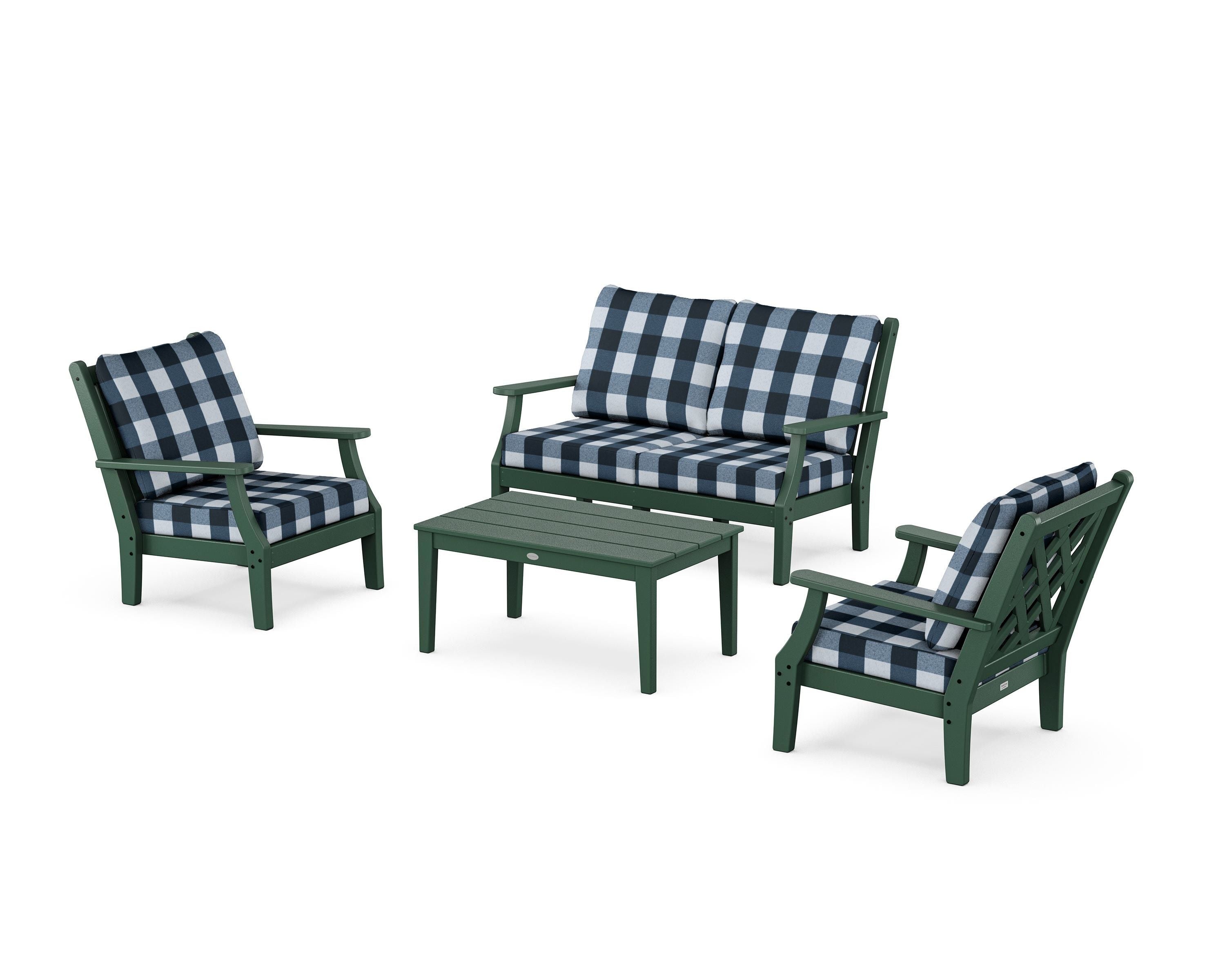 Country Living Wovendale 4-Piece Deep Seating Set with Loveseat in Green / Buffalo Plaid Marine Indigo