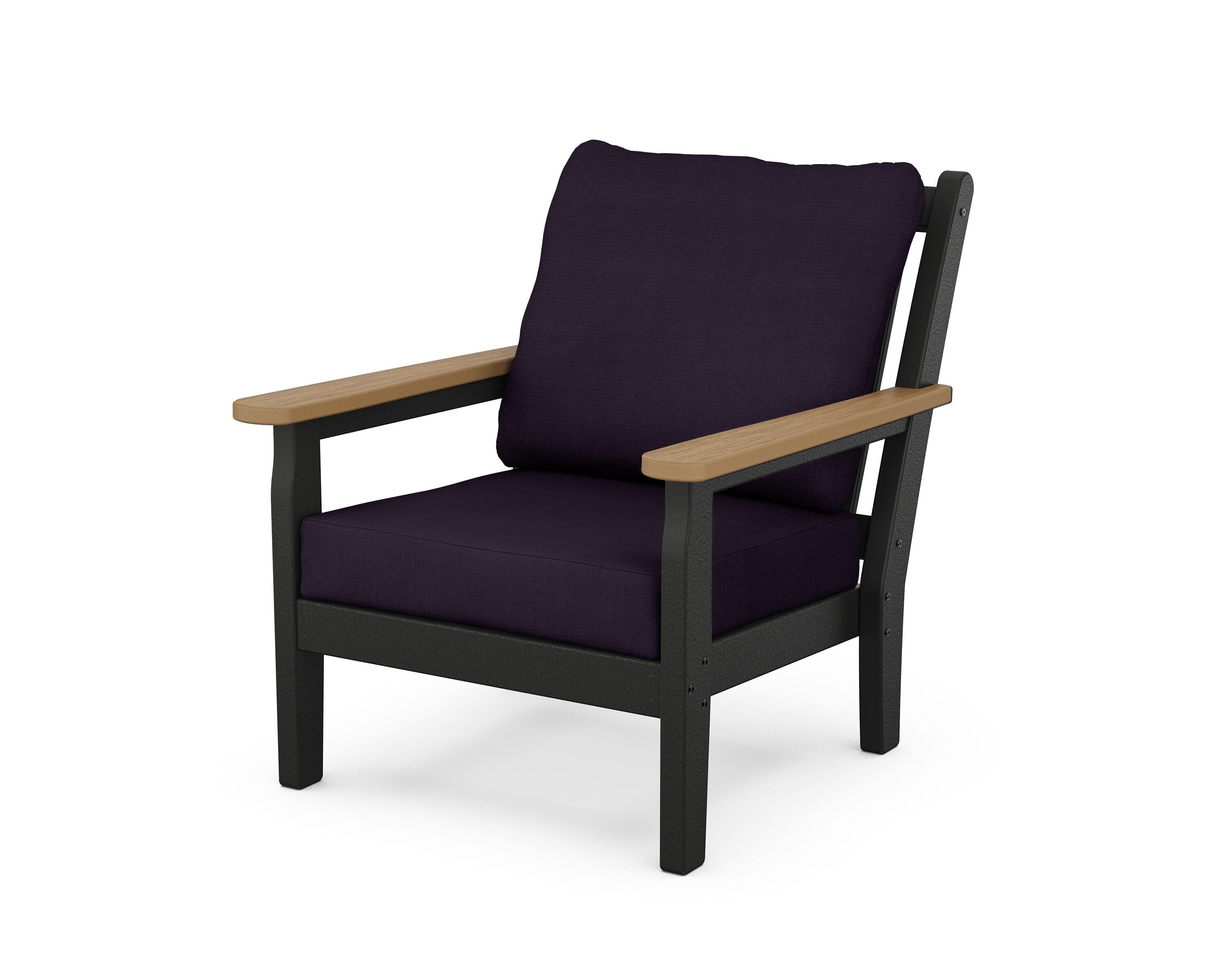 POLYWOOD® Chippendale Deep Seating Chair in Black / Natural / Navy Linen