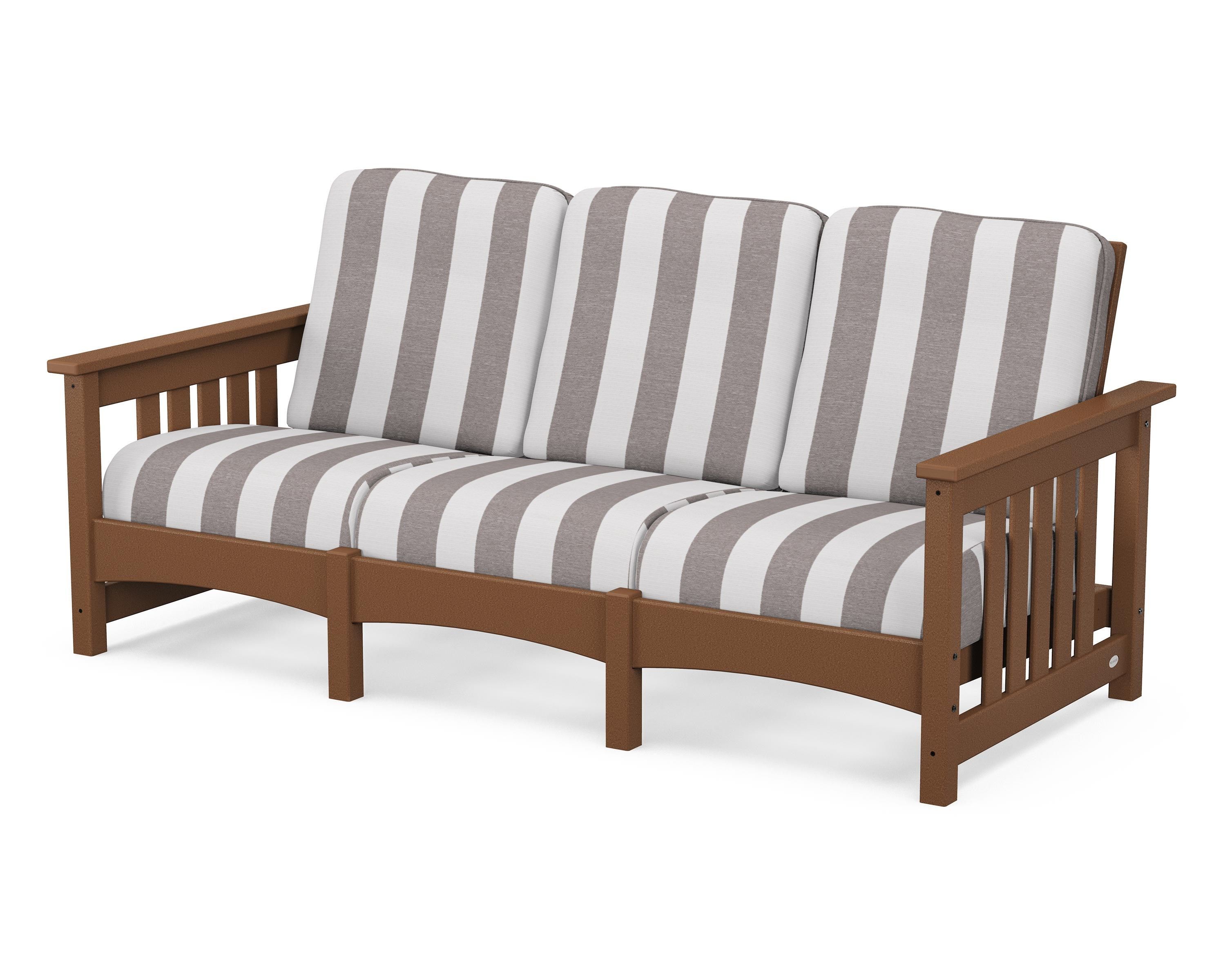 POLYWOOD® Club Mission Sofa in Teak / Cabana Stripe Grey Mist