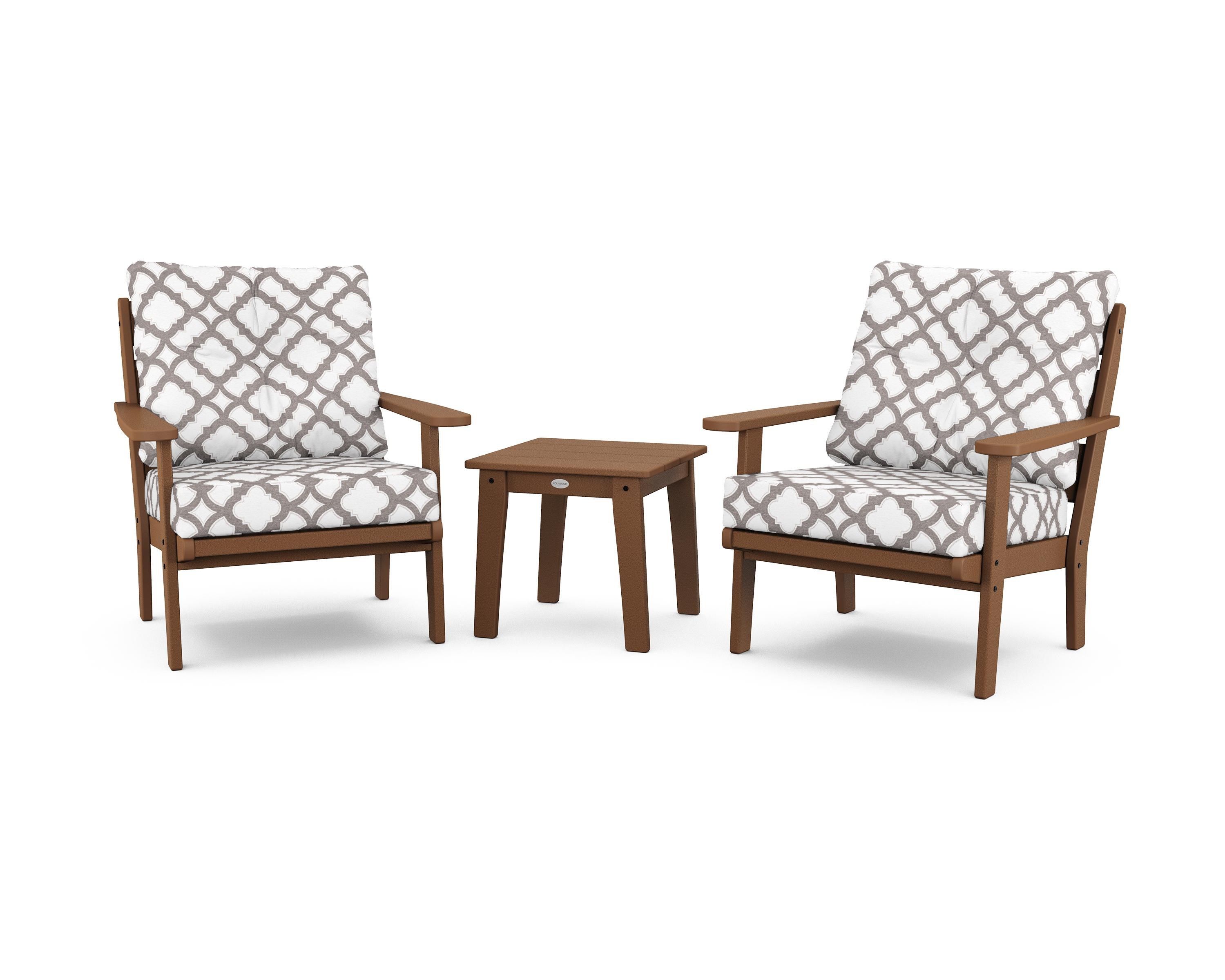 POLYWOOD® Lakeside 3-Piece Deep Seating Chair Set in Teak / Trellis Grey Mist