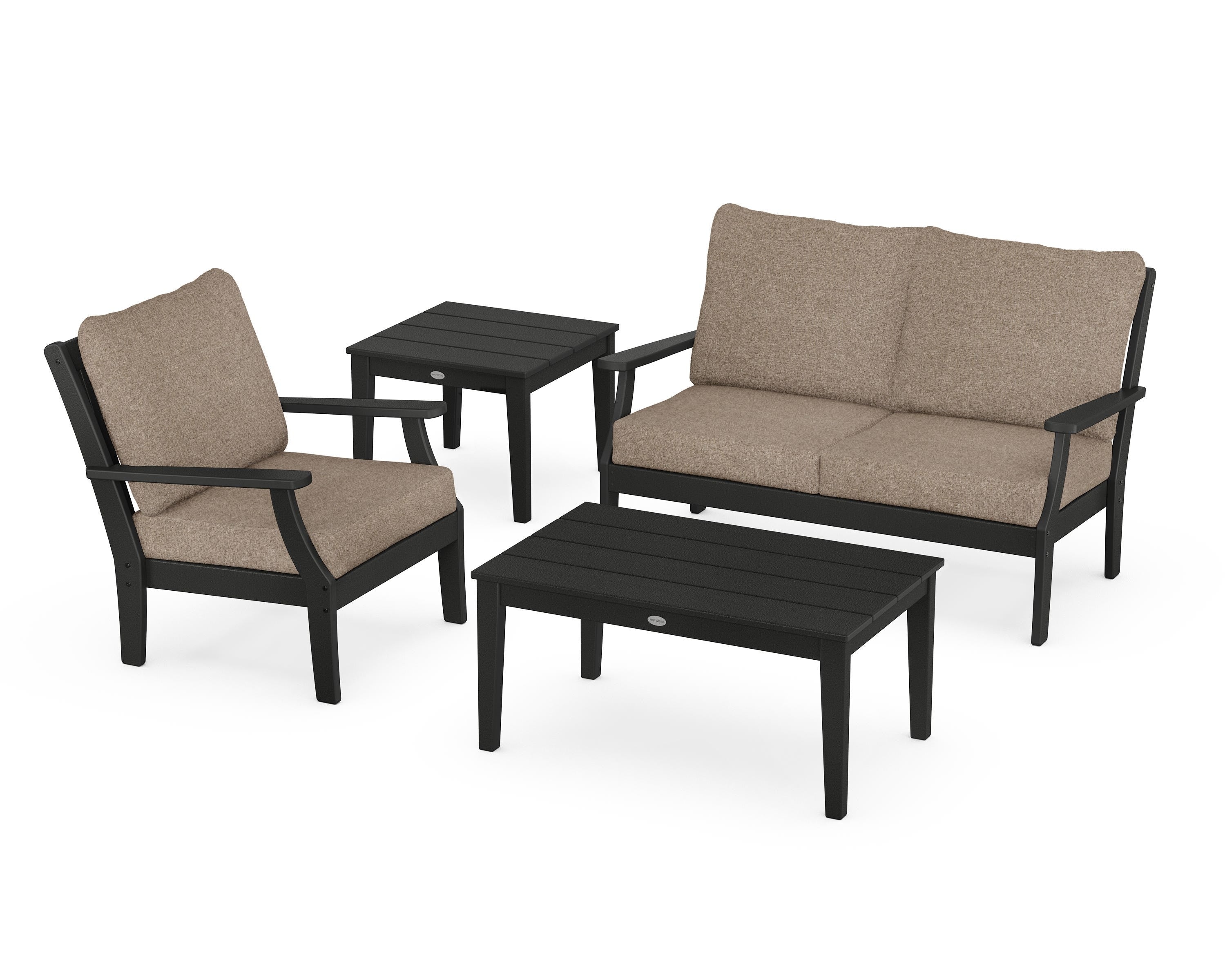 POLYWOOD® Braxton 4-Piece Deep Seating Set in Black / Spiced Burlap