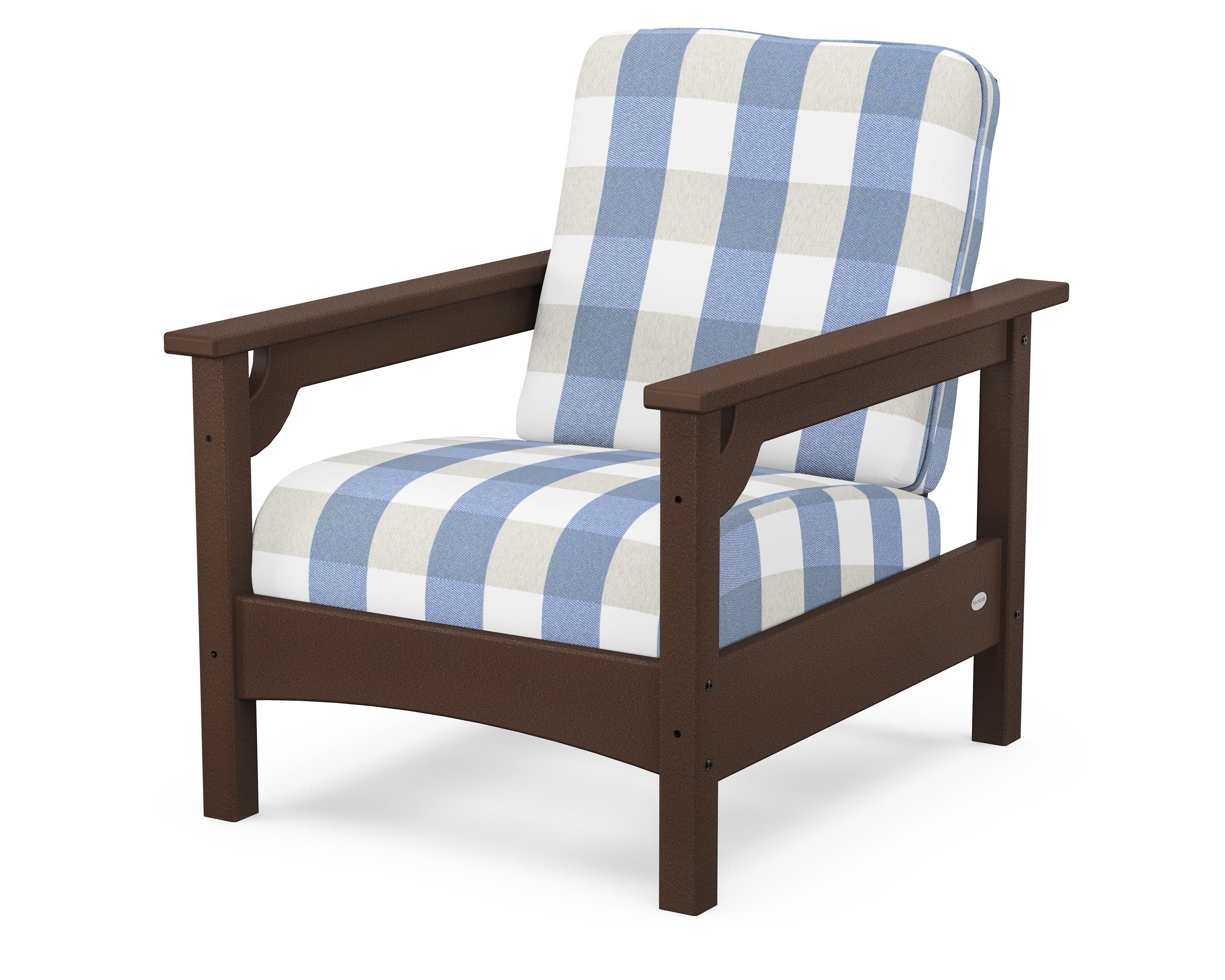 POLYWOOD® Club Chair in Mahogany / Buffalo Plaid Sky Blue