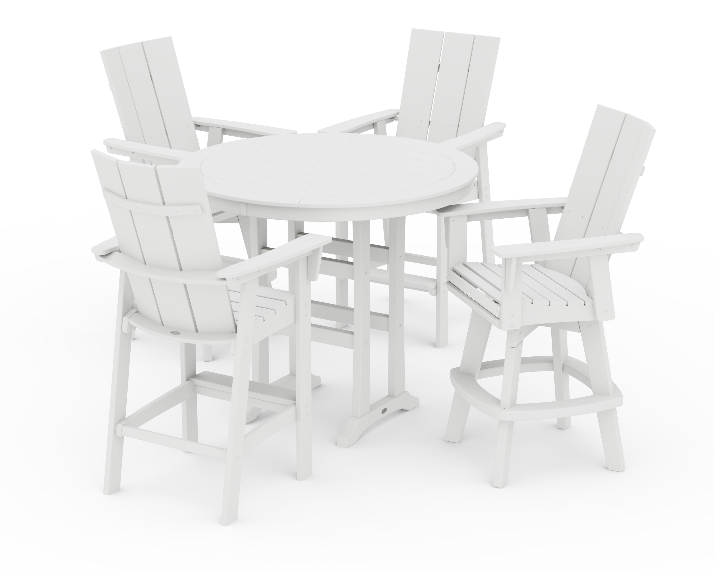 POLYWOOD® Modern Adirondack 5-Piece Nautical Trestle Round Bar Set with Swivels in White