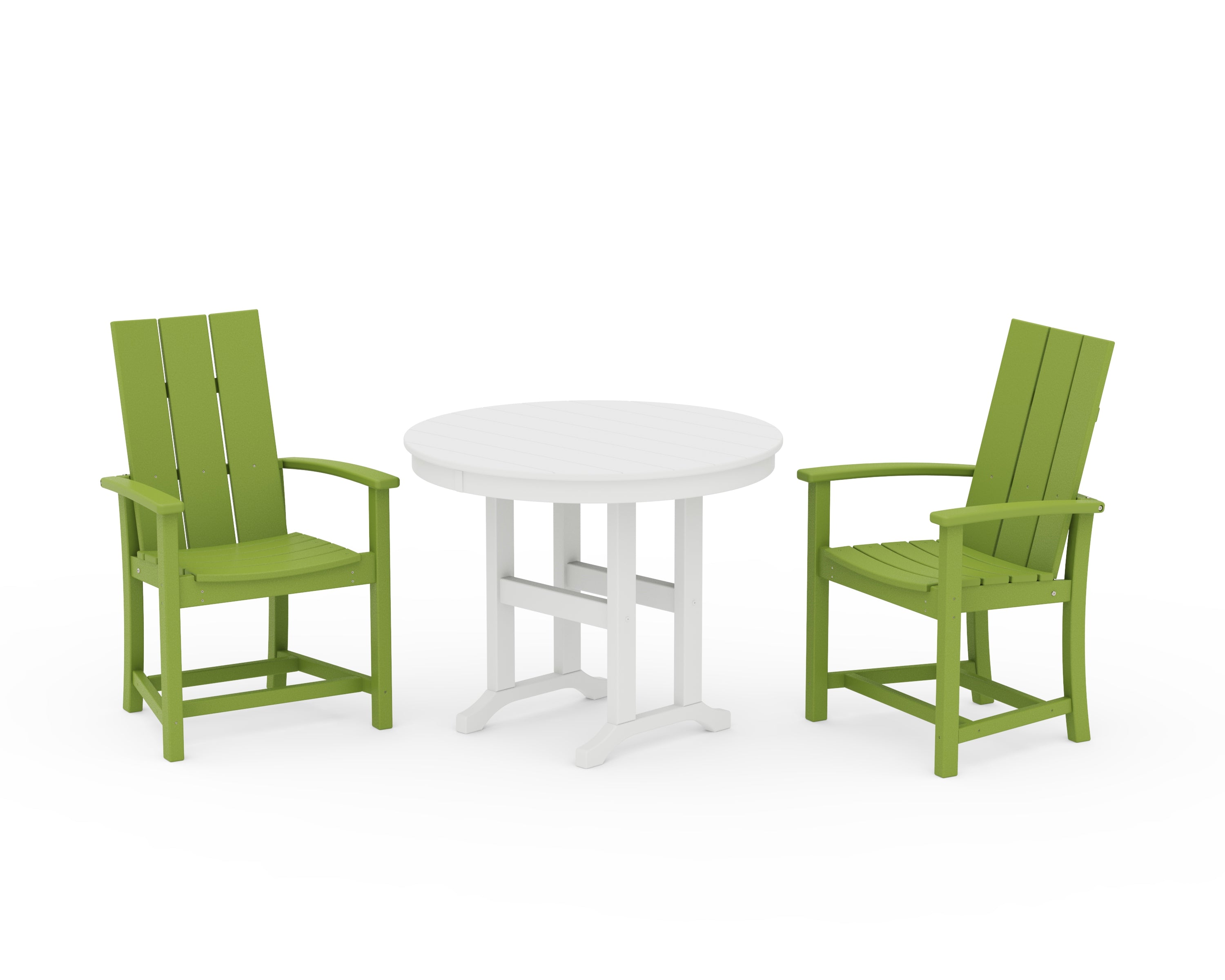 POLYWOOD® Modern Adirondack 3-Piece Round Farmhouse Dining Set in Lime / White