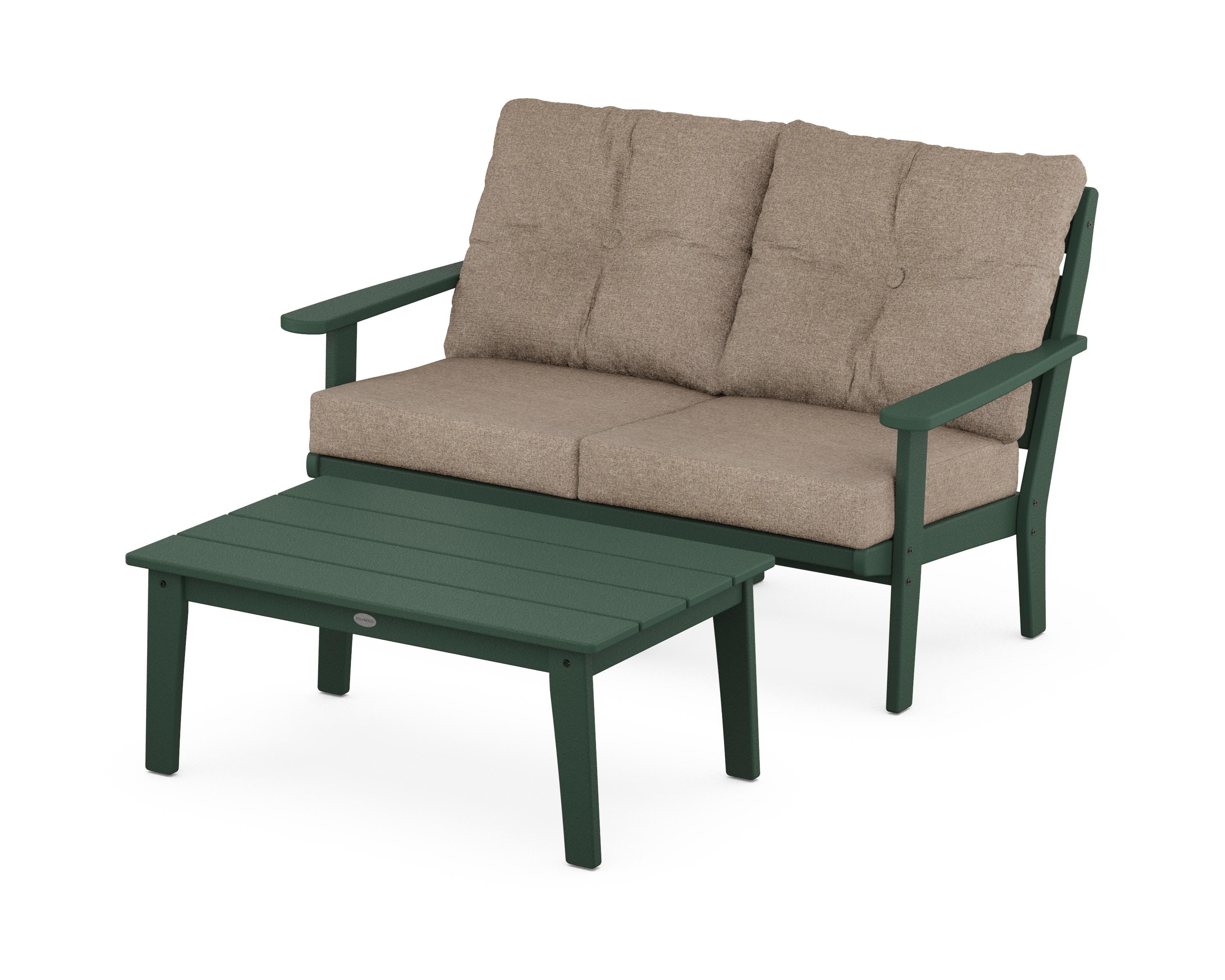 POLYWOOD® Lakeside 2-Piece Lounge Loveseat Set in Green / Spiced Burlap