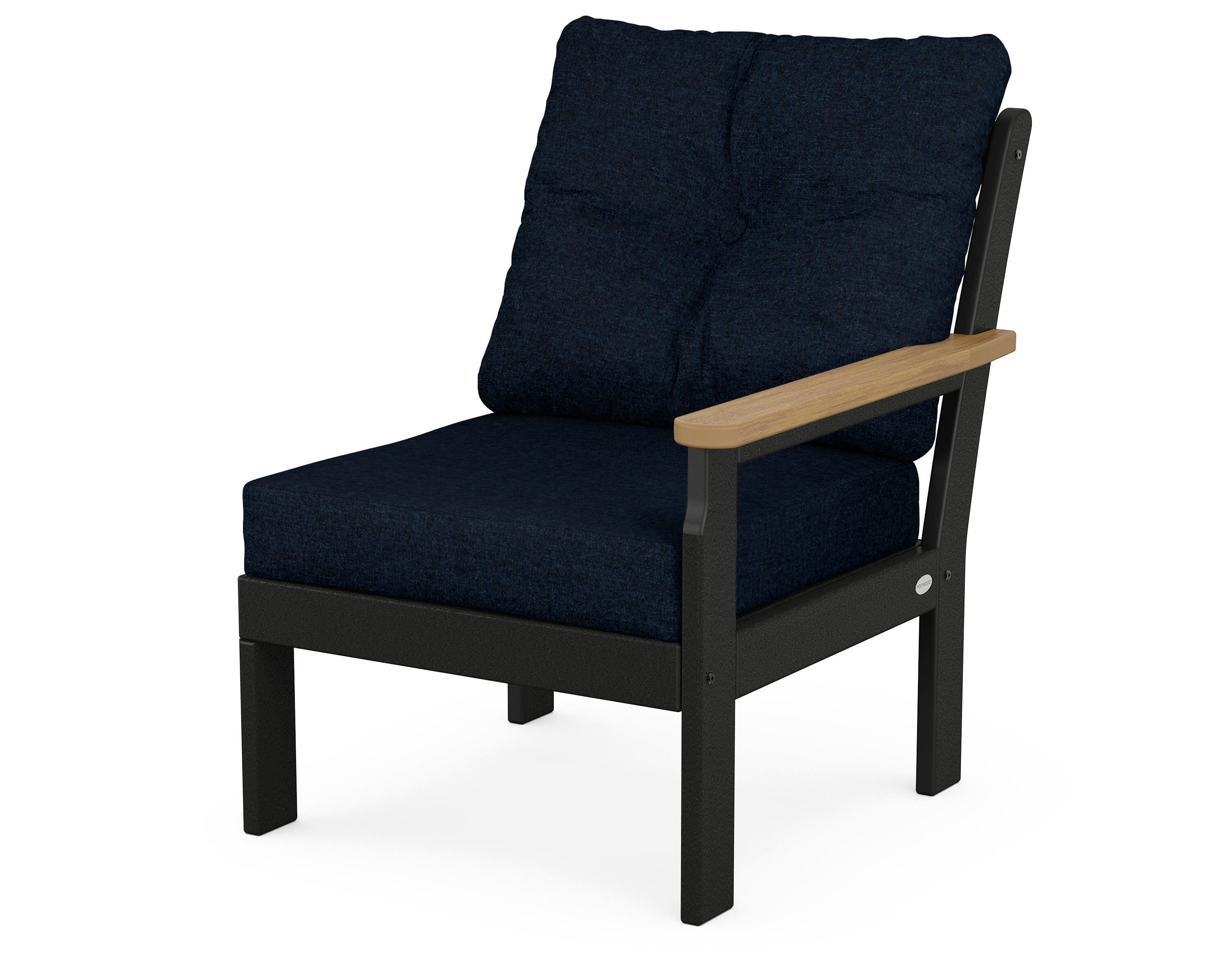 POLYWOOD® Vineyard Modular Right Arm Chair in Black / Natural / Marine Indigo