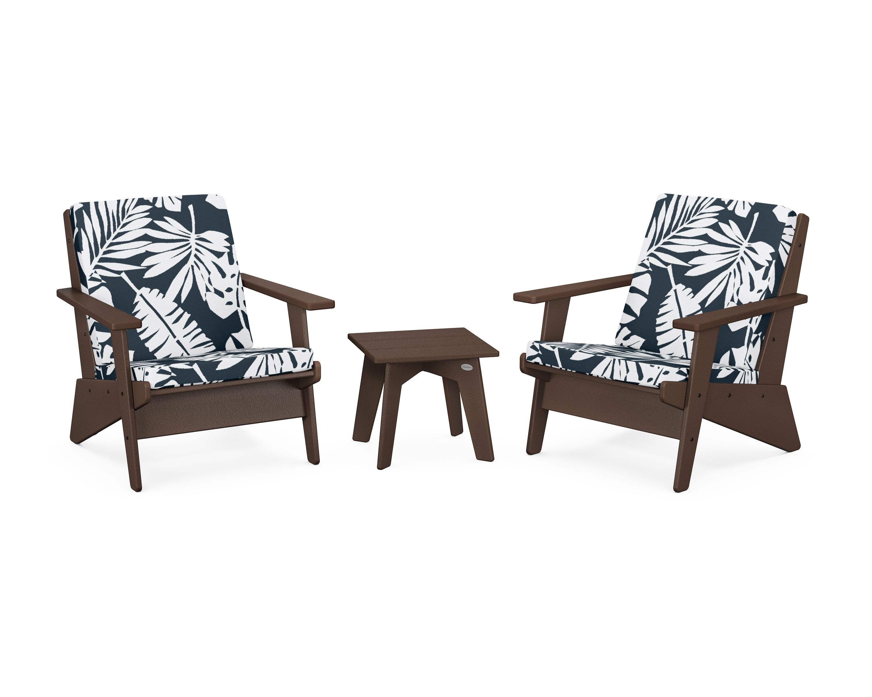 POLYWOOD® Riviera Modern Lounge 3-Piece Set in Mahogany / Leaf Marine Indigo