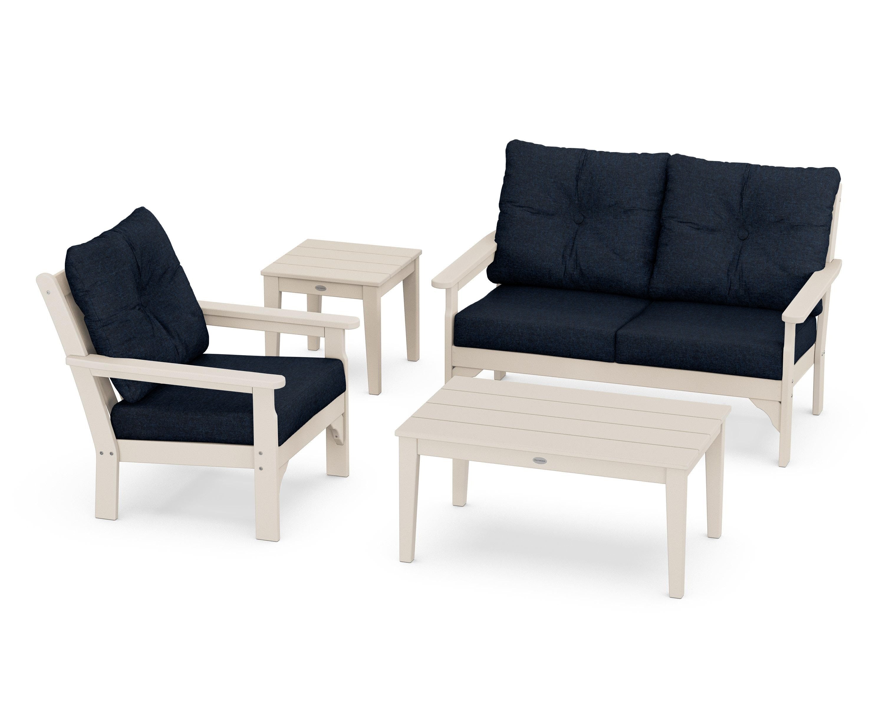 POLYWOOD® Vineyard 4-Piece Deep Seating Set in Sand / Marine Indigo