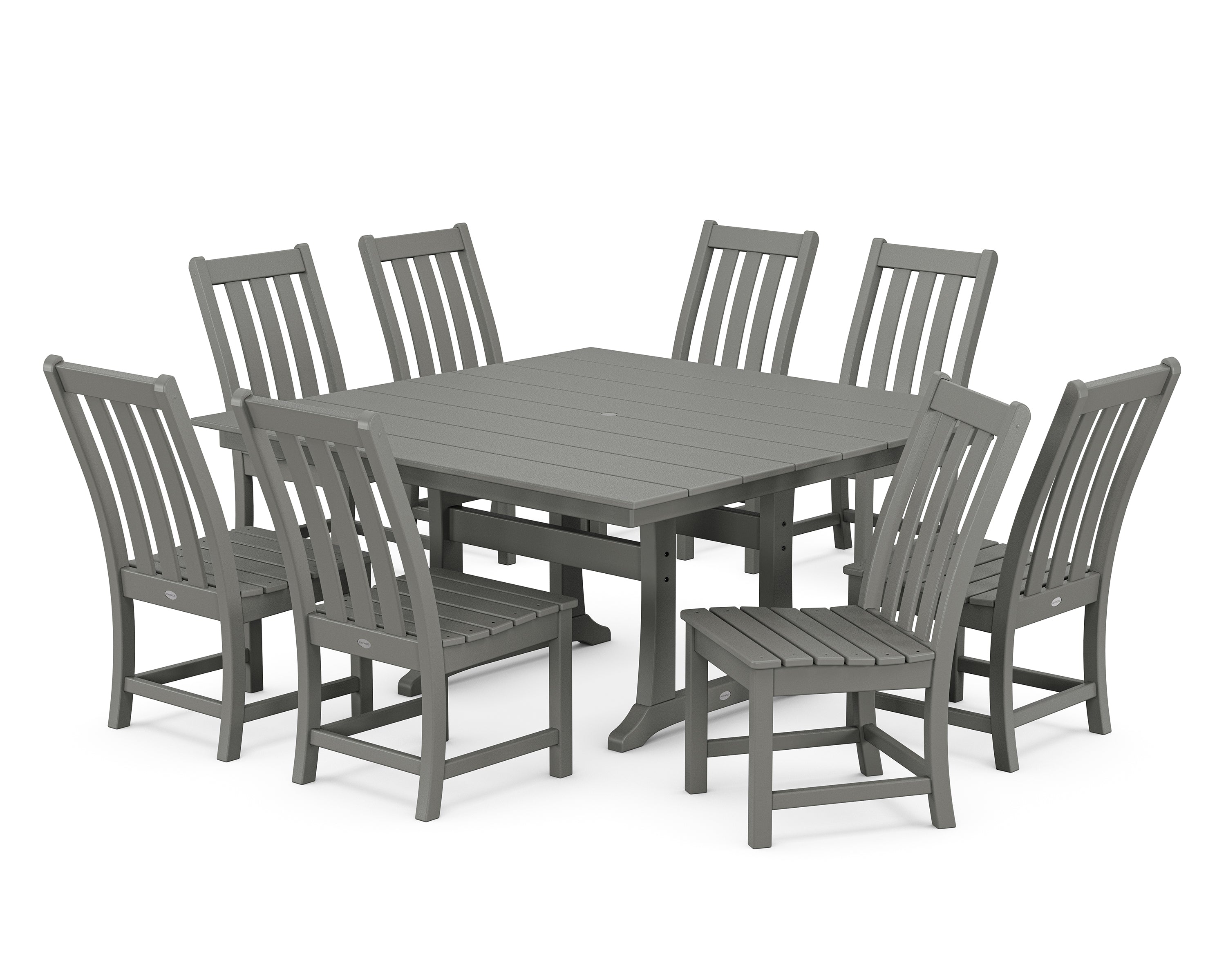 POLYWOOD® Vineyard 9-Piece Farmhouse Trestle Dining Set in Slate Grey