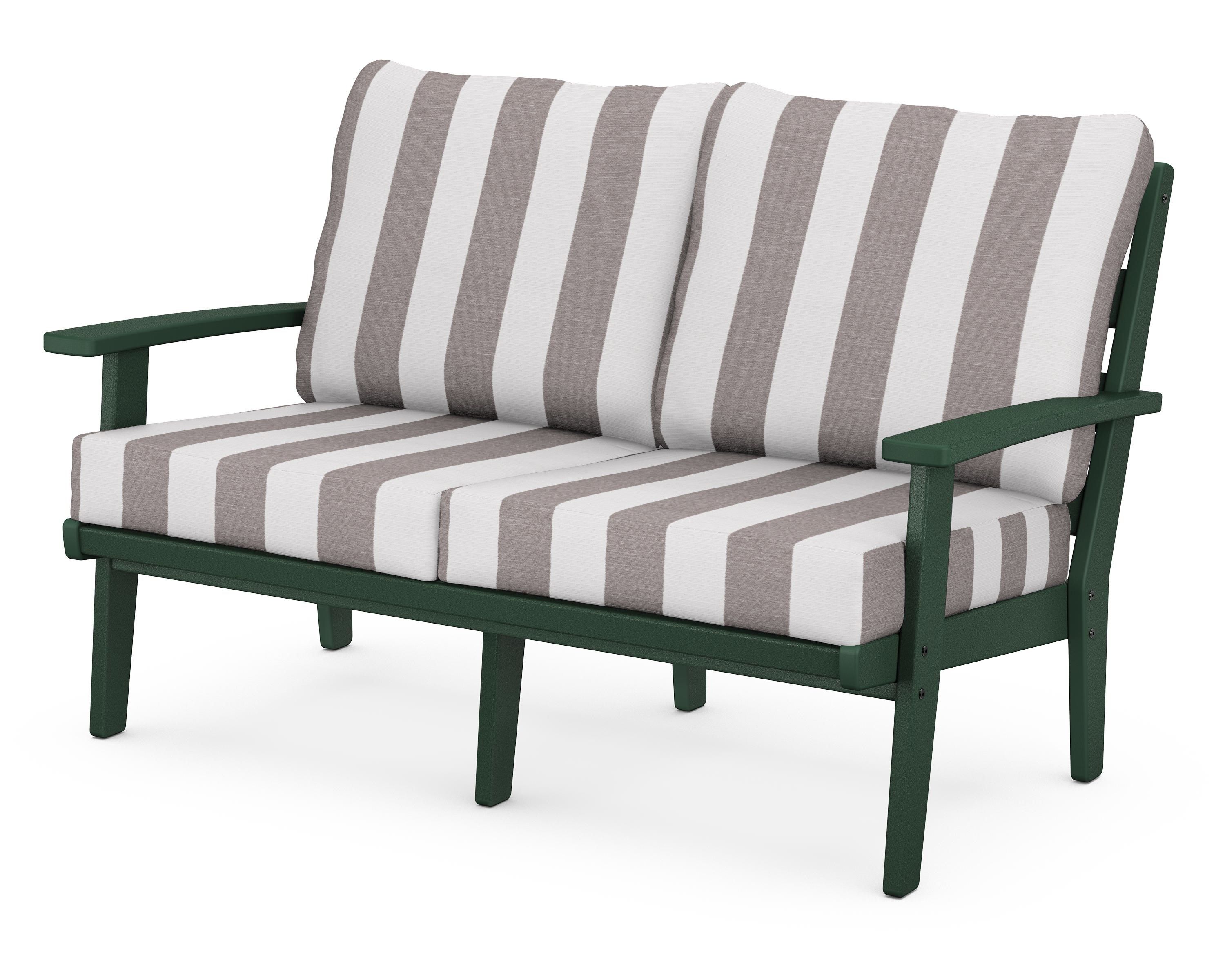 POLYWOOD® Grant Park Deep Seating Loveseat in Green / Cabana Stripe Grey Mist
