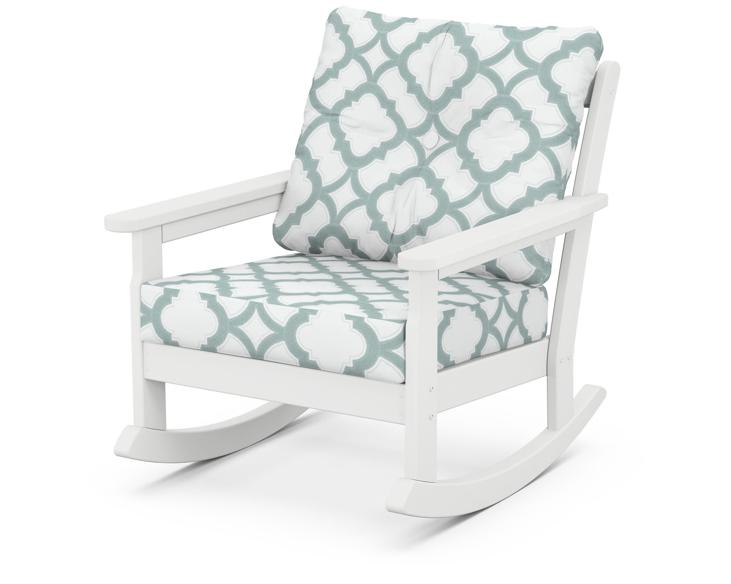 POLYWOOD® Vineyard Deep Seating Rocking Chair in White / Trellis Glacier Spa