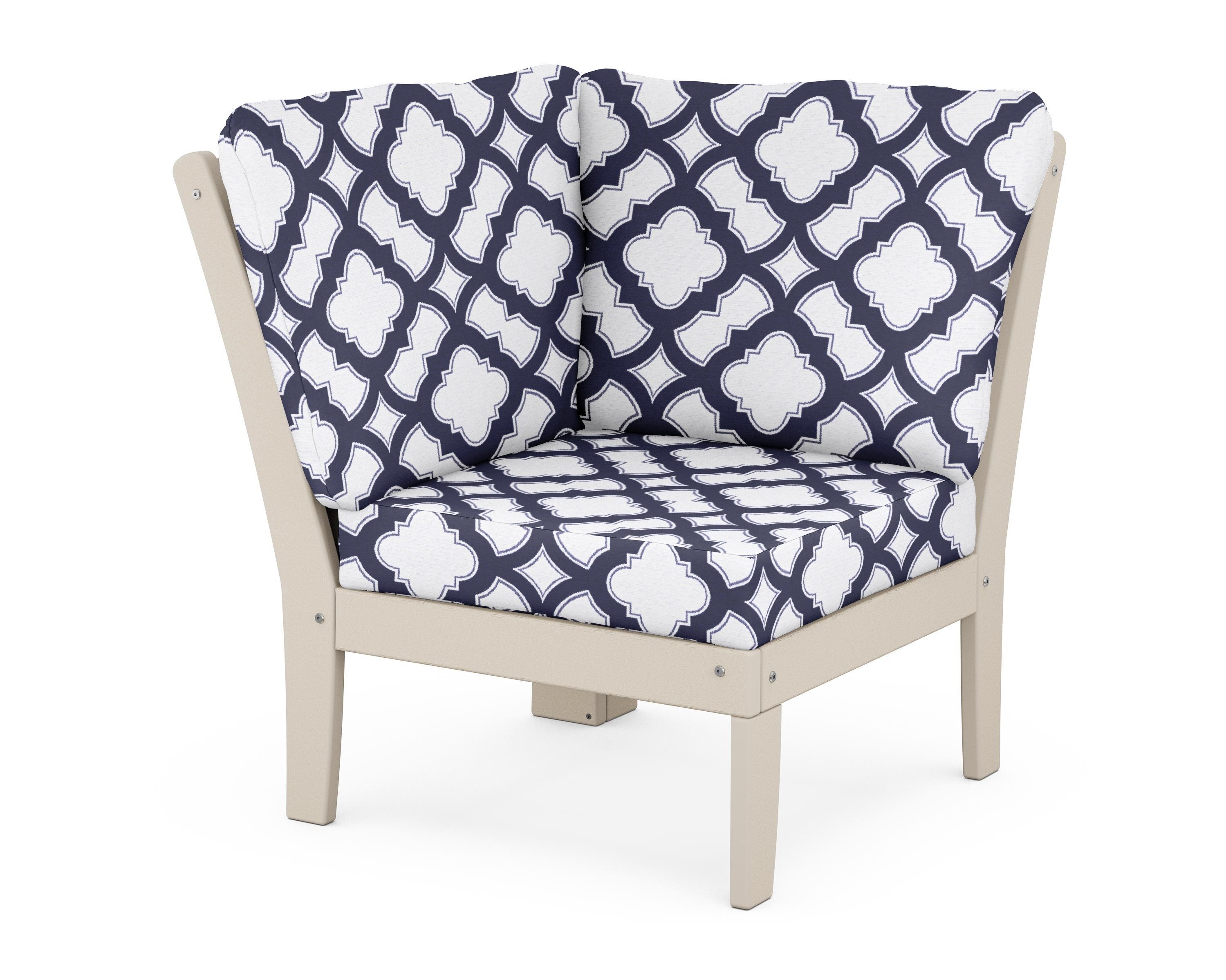 POLYWOOD® Braxton Modular Corner Chair in Sand / Trellis Navy